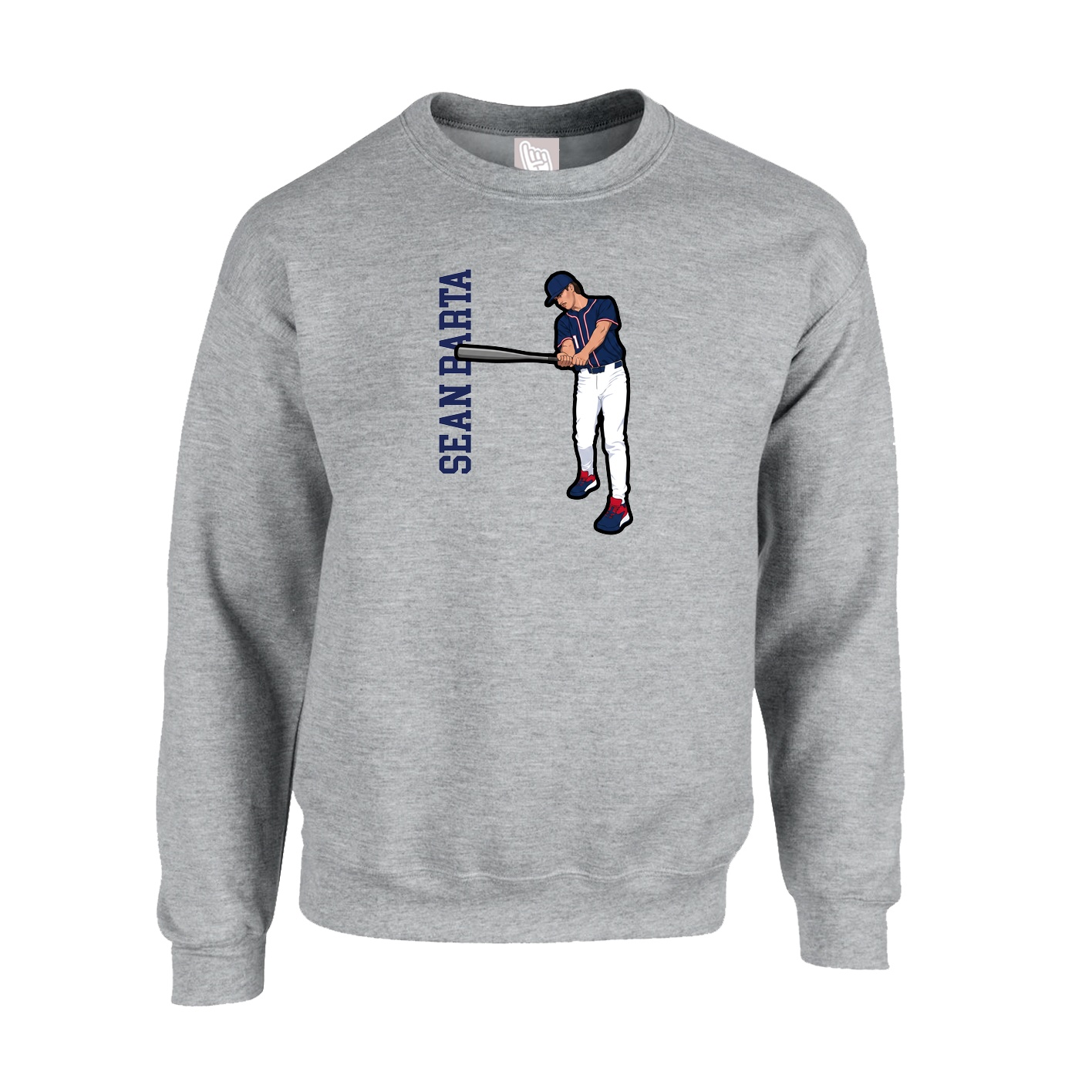 Fleece Crew — Name Vertical in Grey