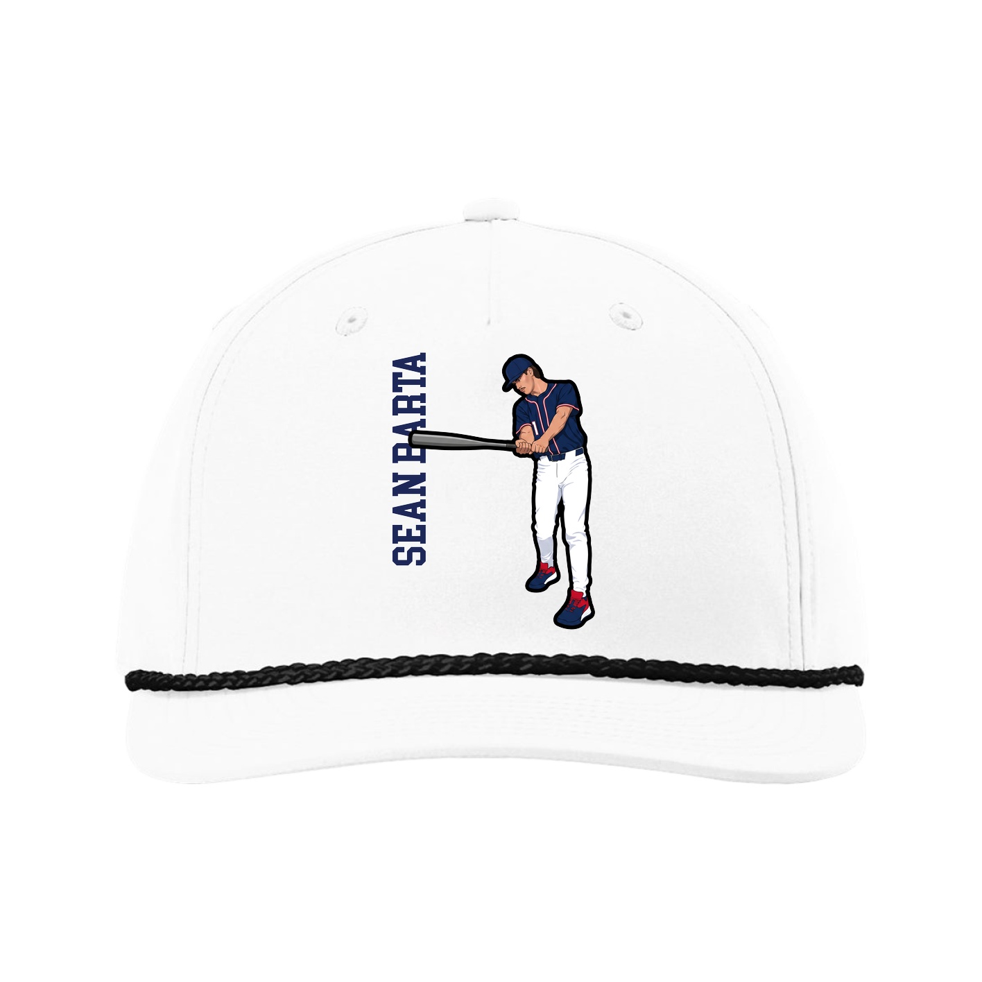 Five-Panel Classic Rope Cap — Name Vertical in White