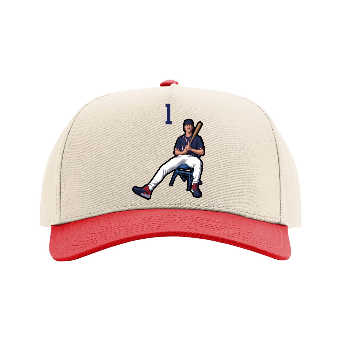 Full Fabric Five-Panel Champ Cap — Number Top in Cream/Red