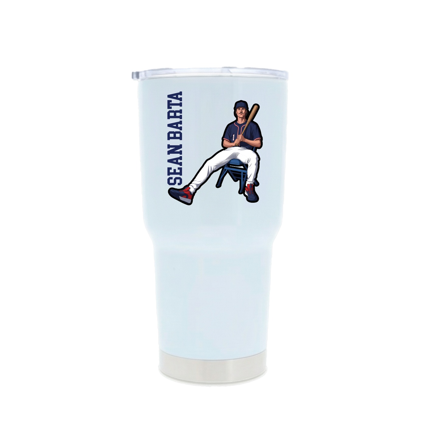 30oz Stainless Steel Tumbler — Name Vertical in White