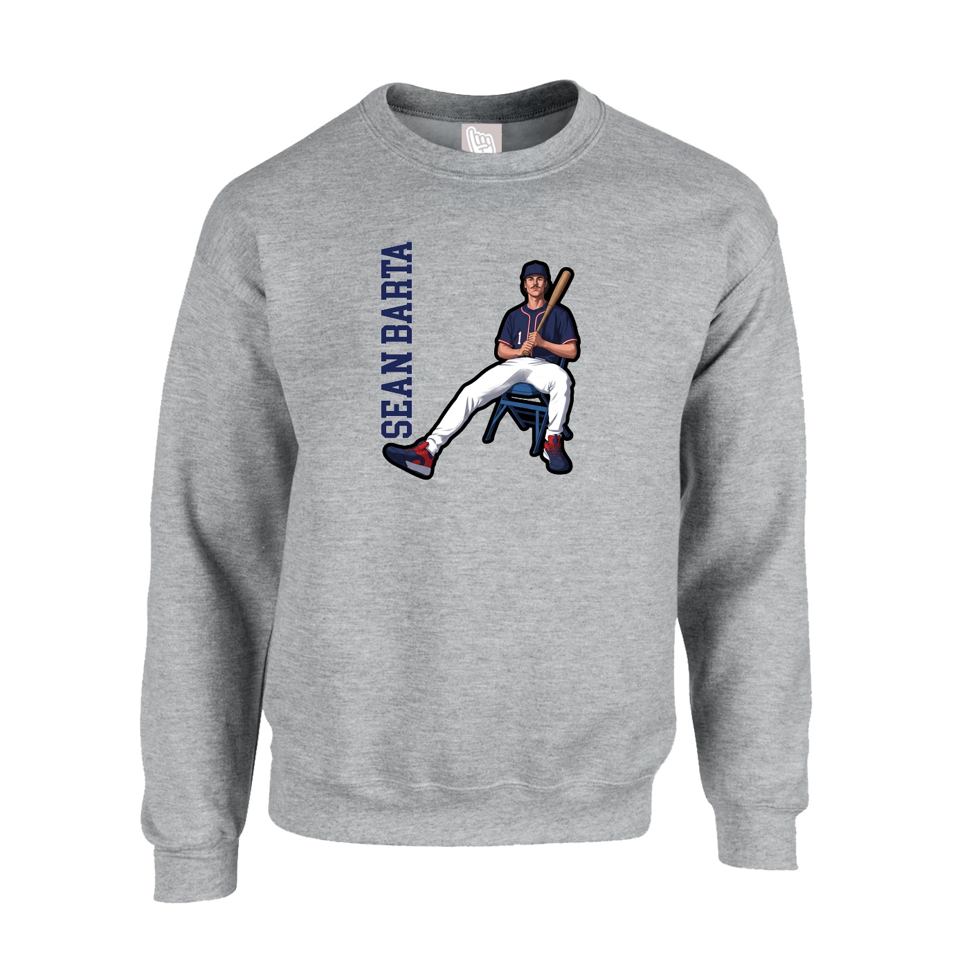 Fleece Crew — Name Vertical in Grey