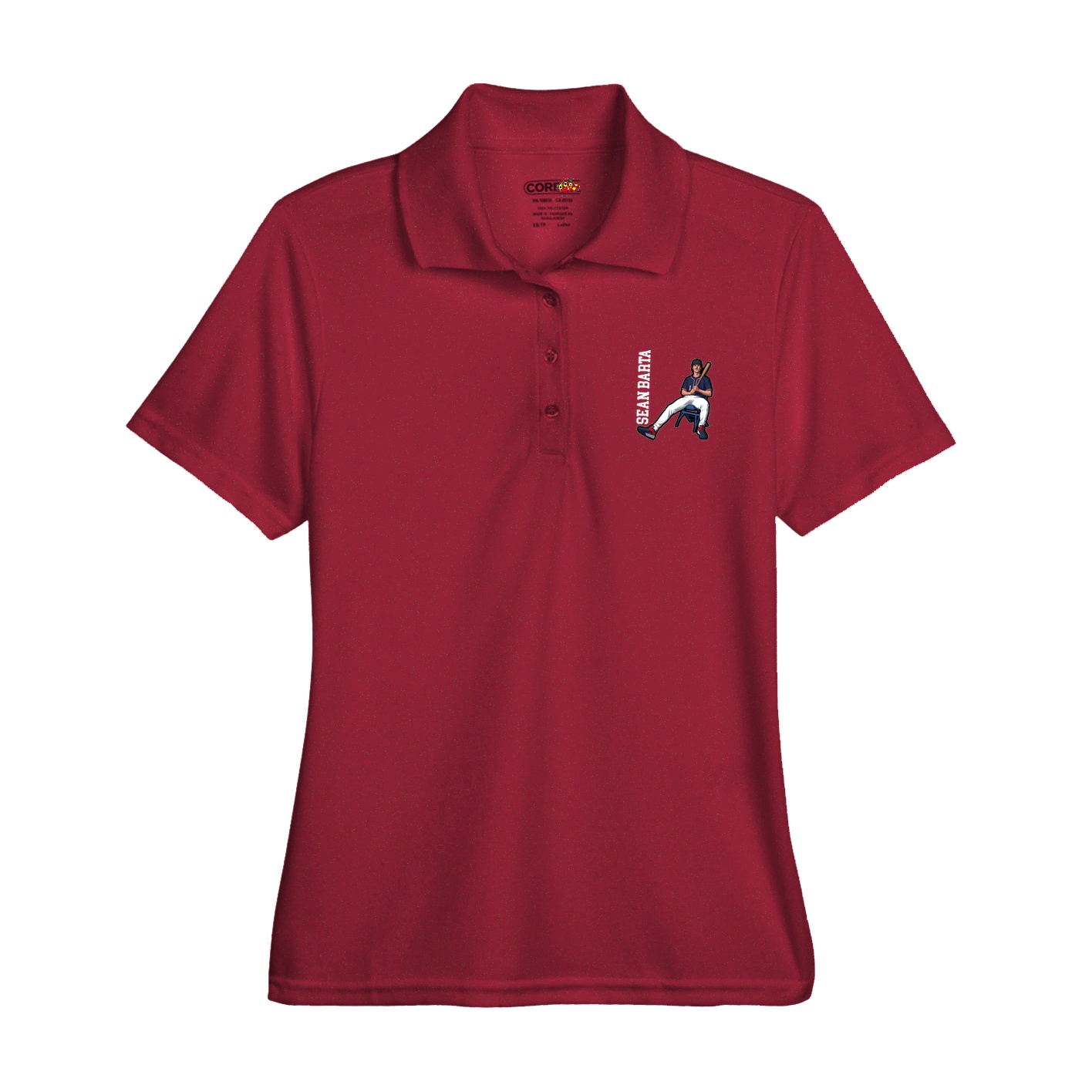 Womens Performance Polo — Name Vertical in Red
