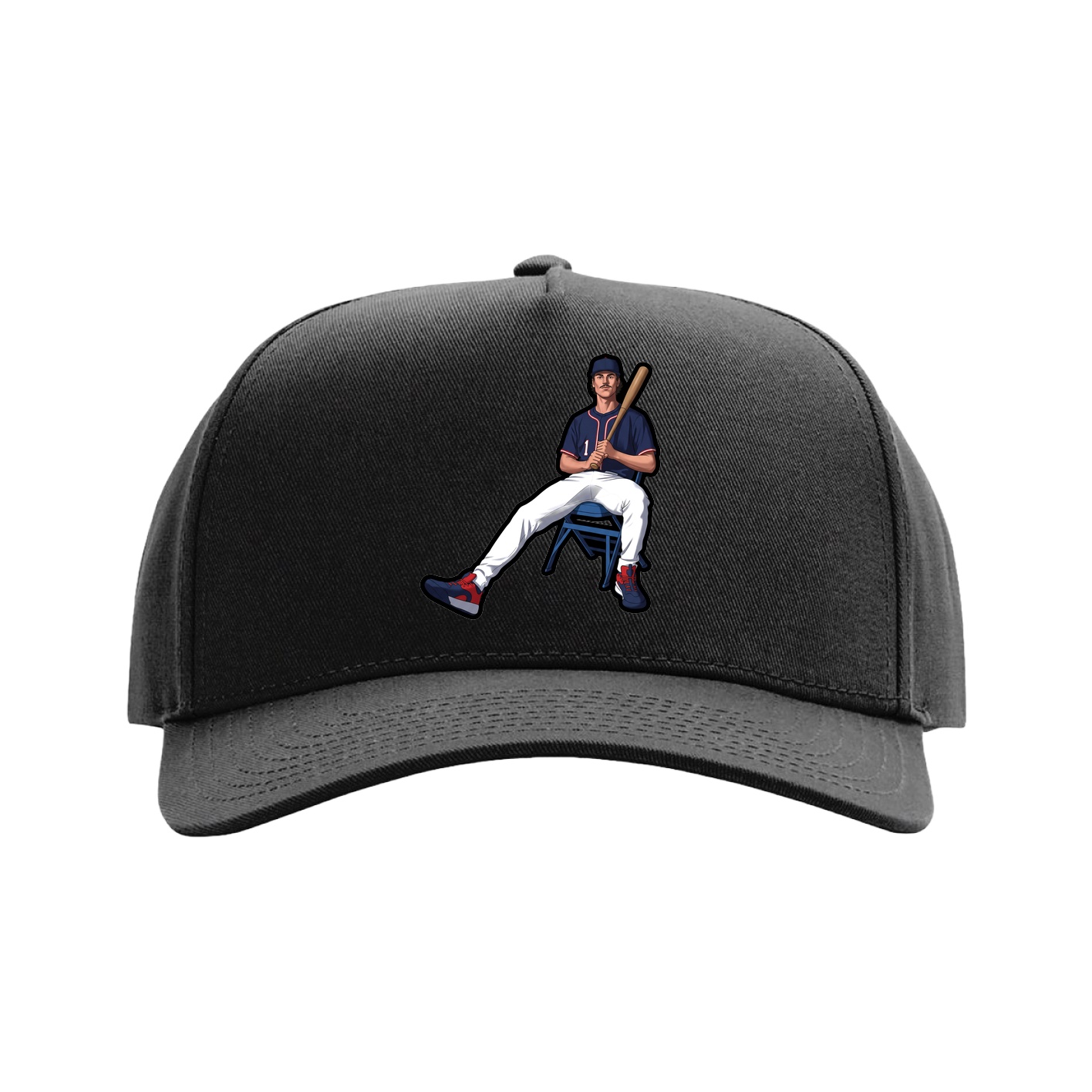Full Fabric Five-Panel Champ Cap — Name Vertical in Black