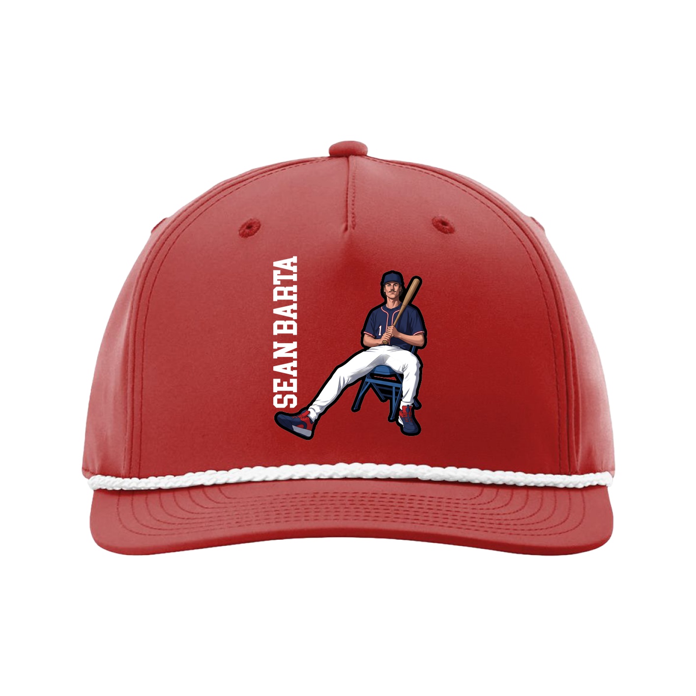 Five-Panel Classic Rope Cap — Name Vertical in Red
