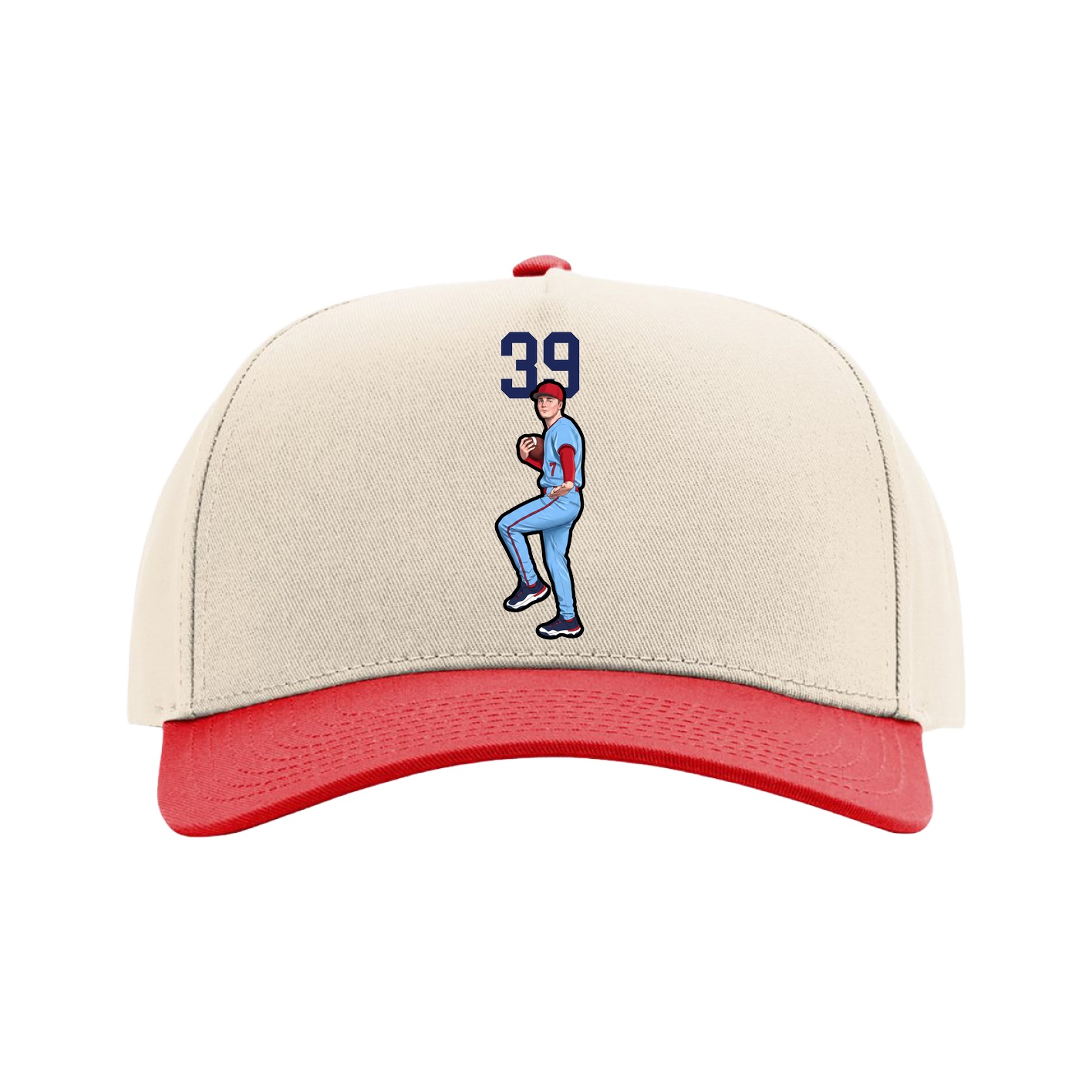 Full Fabric Five-Panel Champ Cap — Number Top in Cream/Red