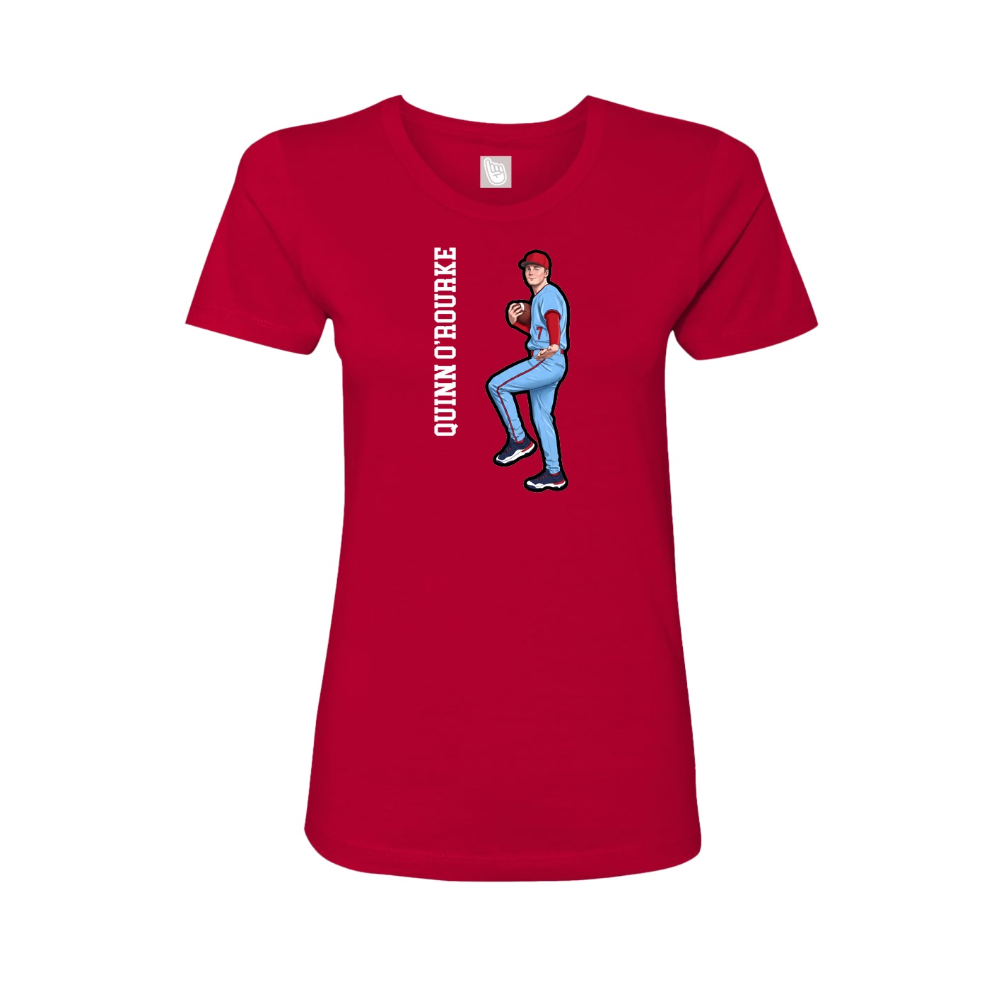 Fitted Women's Tee — Name Vertical in Red