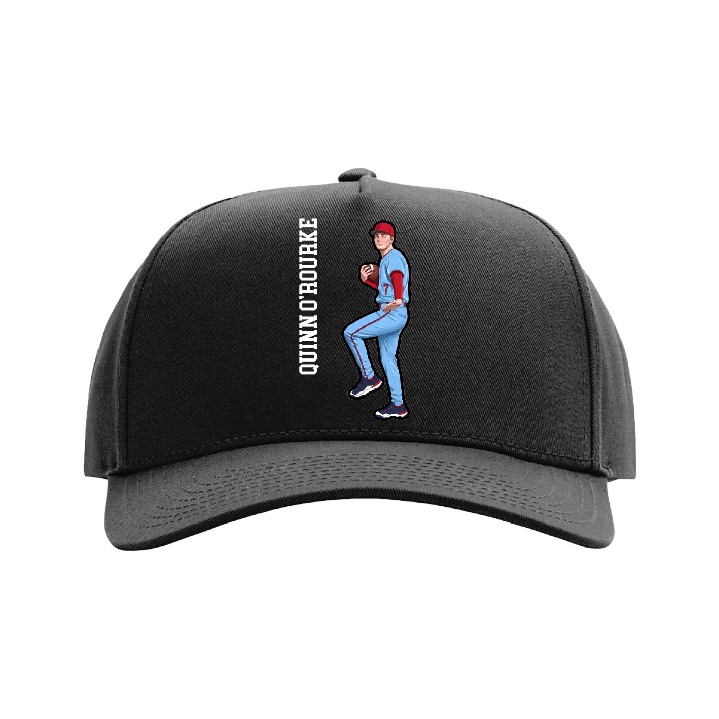 Full Fabric Five-Panel Champ Cap — Name Vertical in Black
