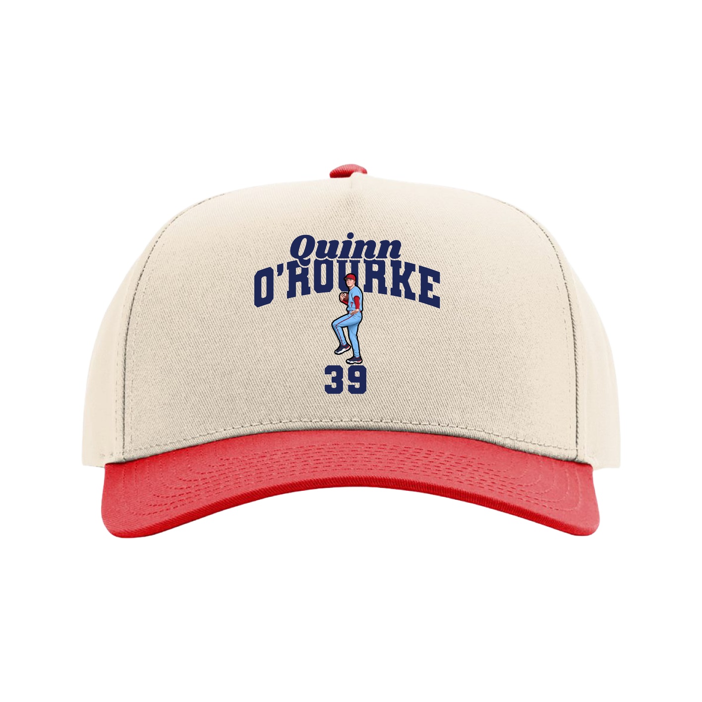 Full Fabric Five-Panel Champ Cap — Signature Arch in Cream/Red