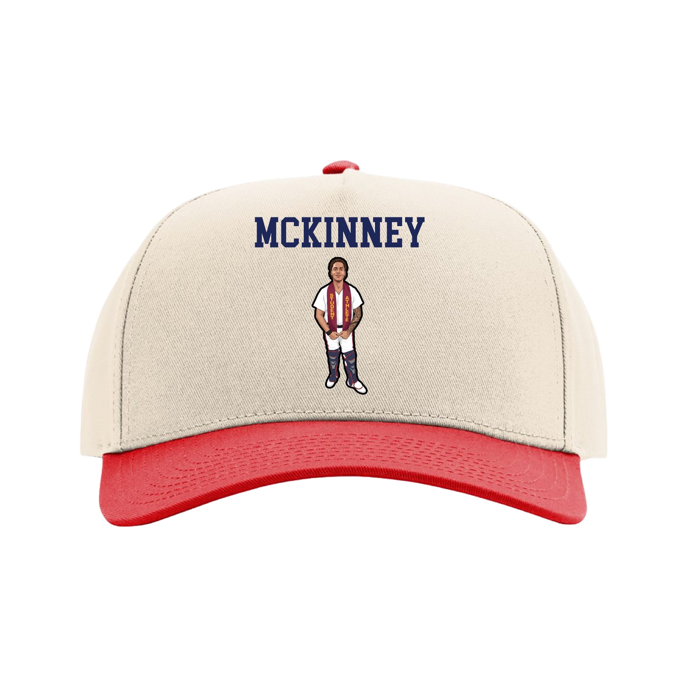 Full Fabric Five-Panel Champ Cap — Shirsey in Cream/Red