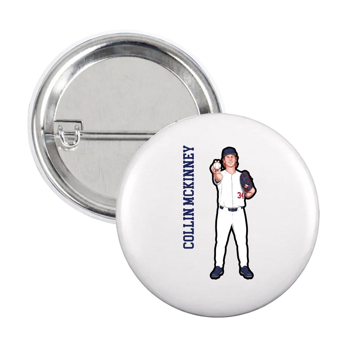Game Day Button — Name Vertical in White