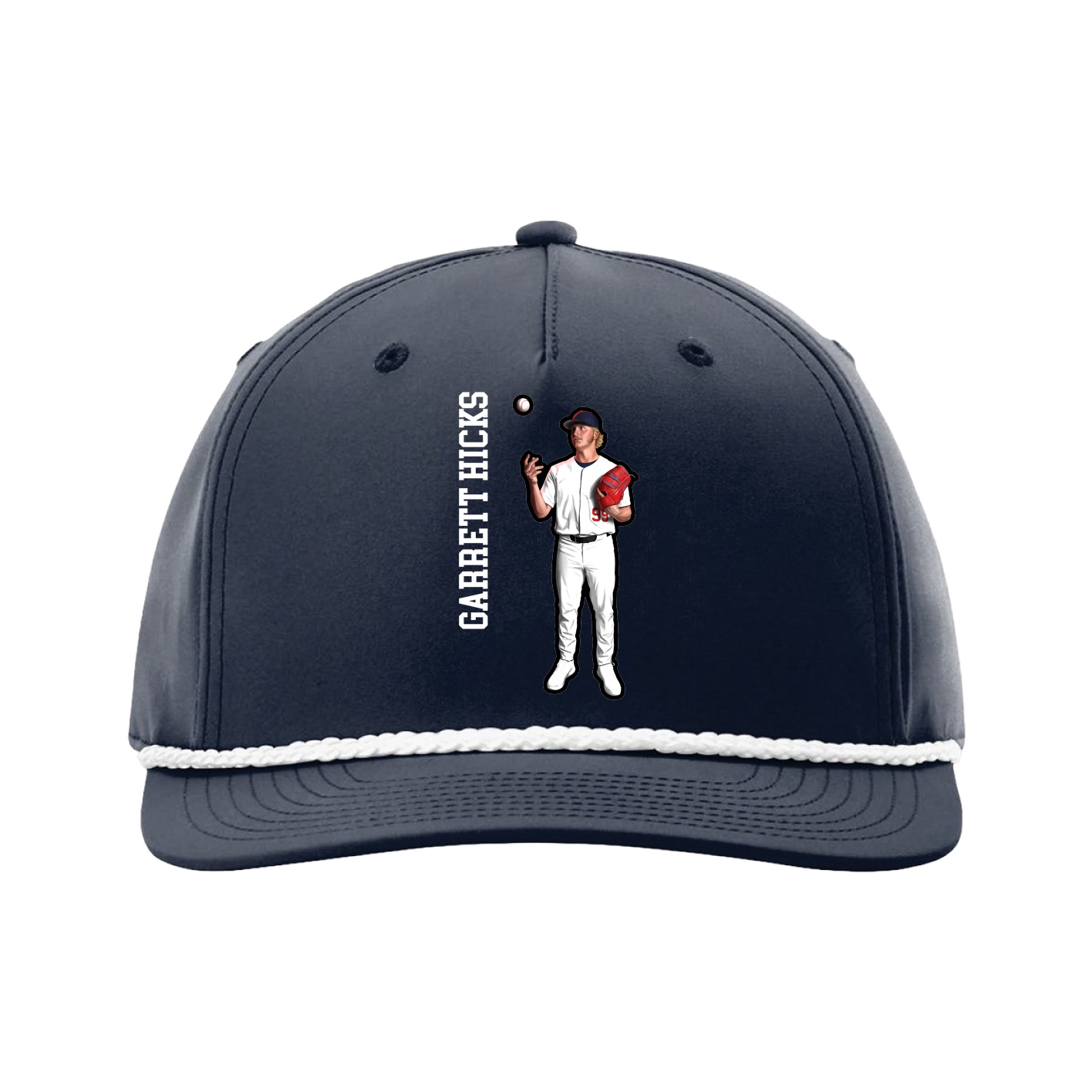 Five-Panel Classic Rope Cap — Name Vertical in Navy