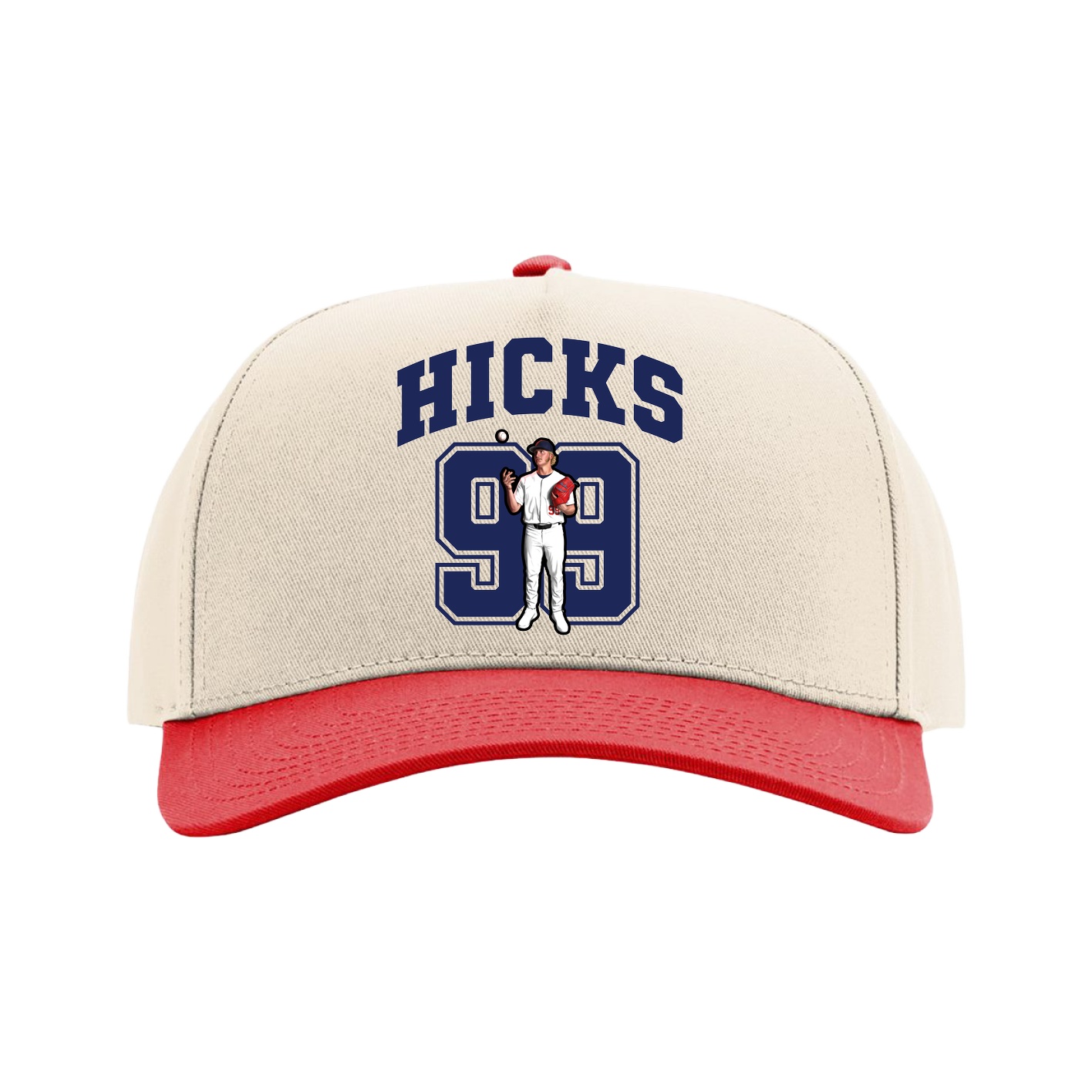 Full Fabric Five-Panel Champ Cap — Number in Cream/Red