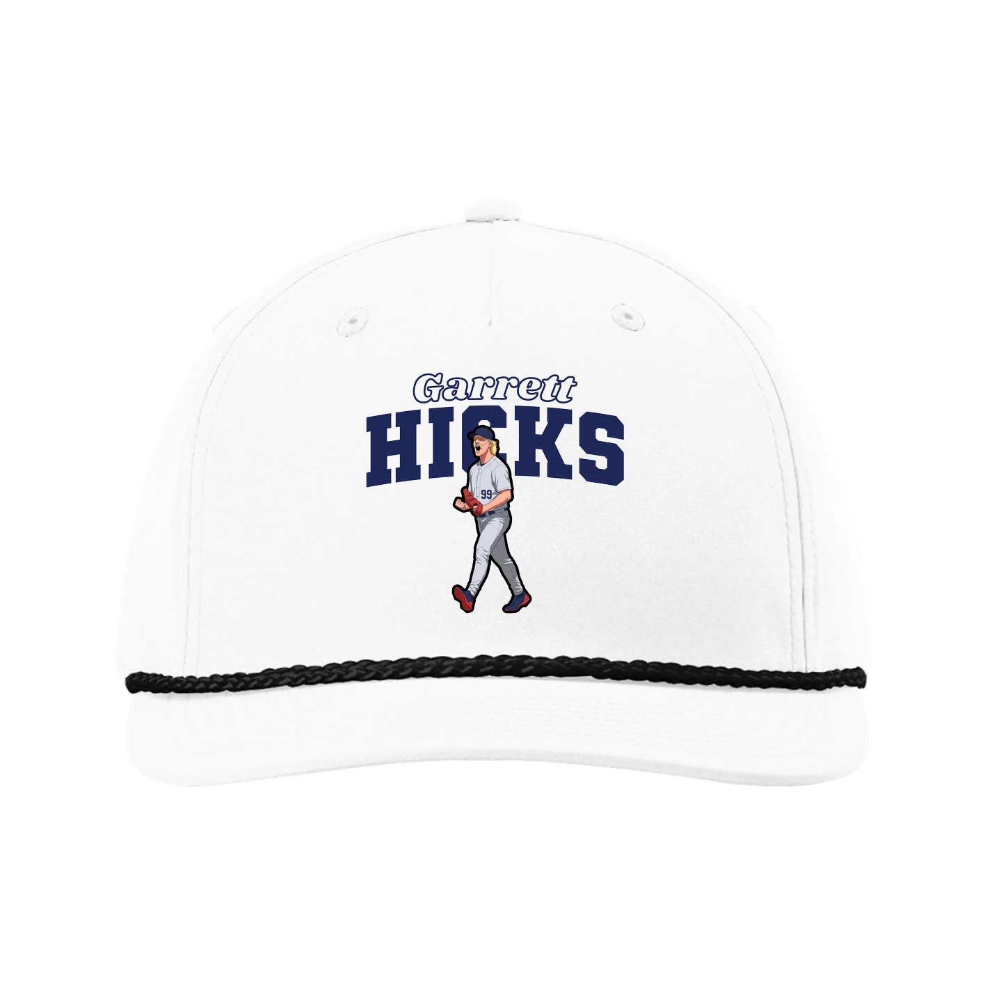 Five-Panel Classic Rope Cap — Name Arch in White