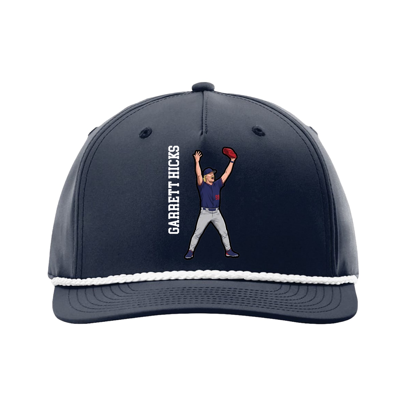 Five-Panel Classic Rope Cap — Name Vertical in Navy