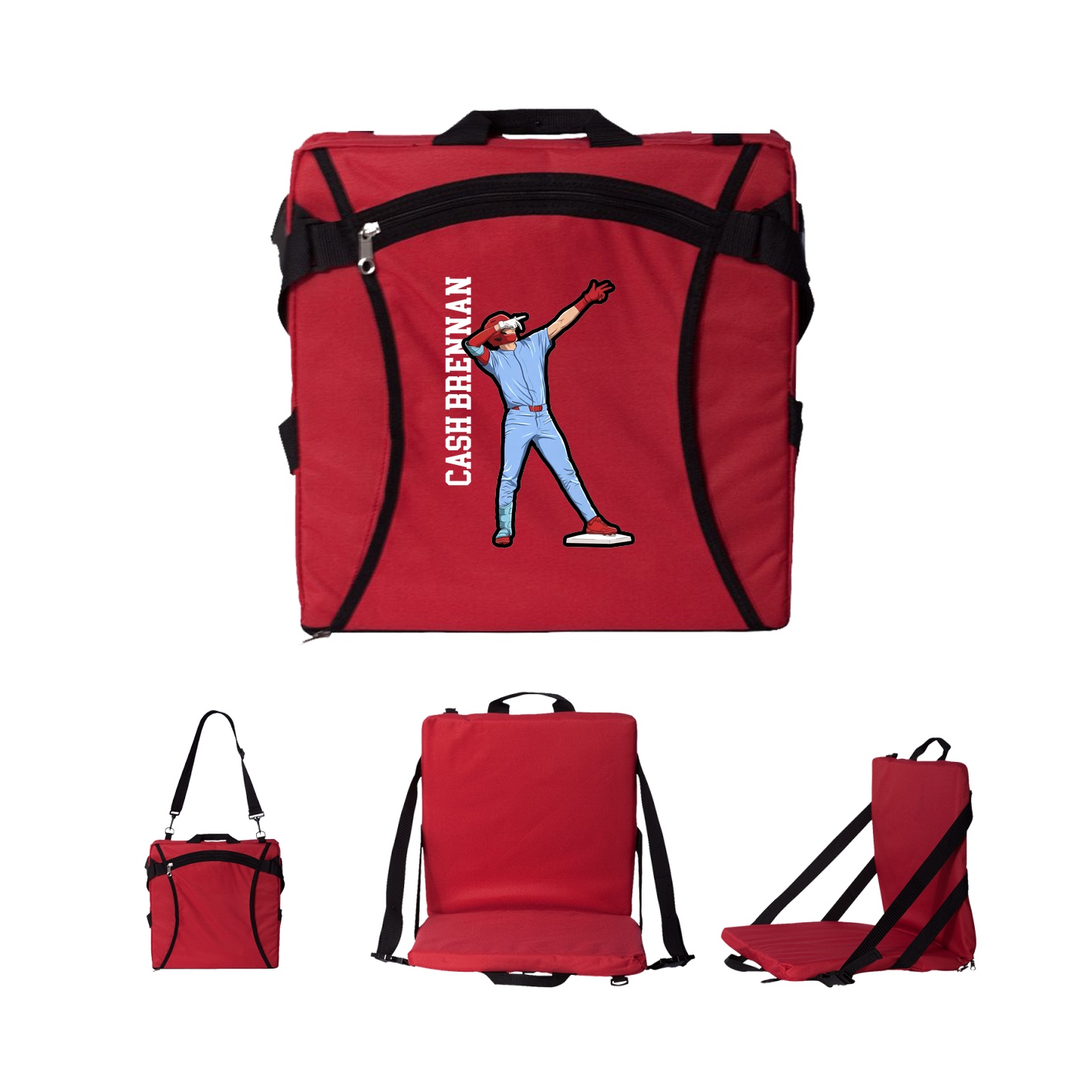 Folding Stadium Seat — Name Vertical in Red
