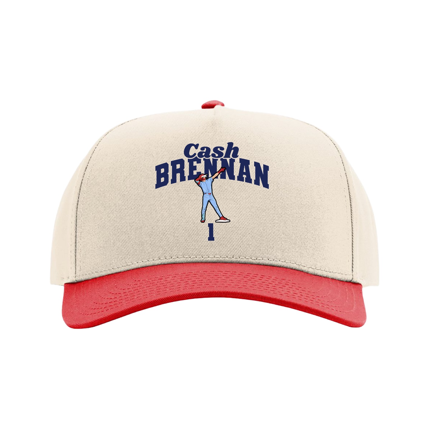 Full Fabric Five-Panel Champ Cap — Signature Arch in Cream/Red