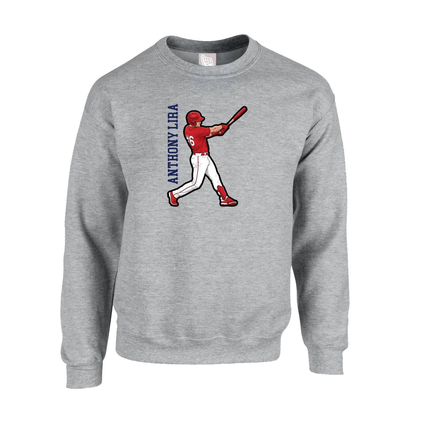 Fleece Crew — Name Vertical in Grey