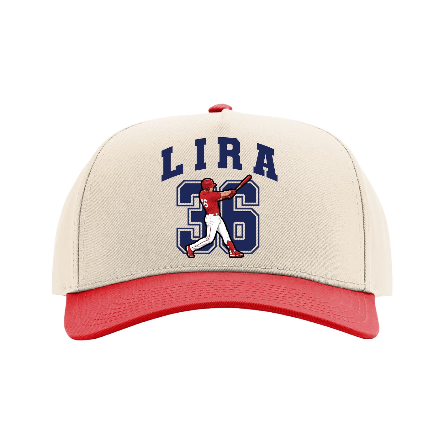 Full Fabric Five-Panel Champ Cap — Number in Cream/Red