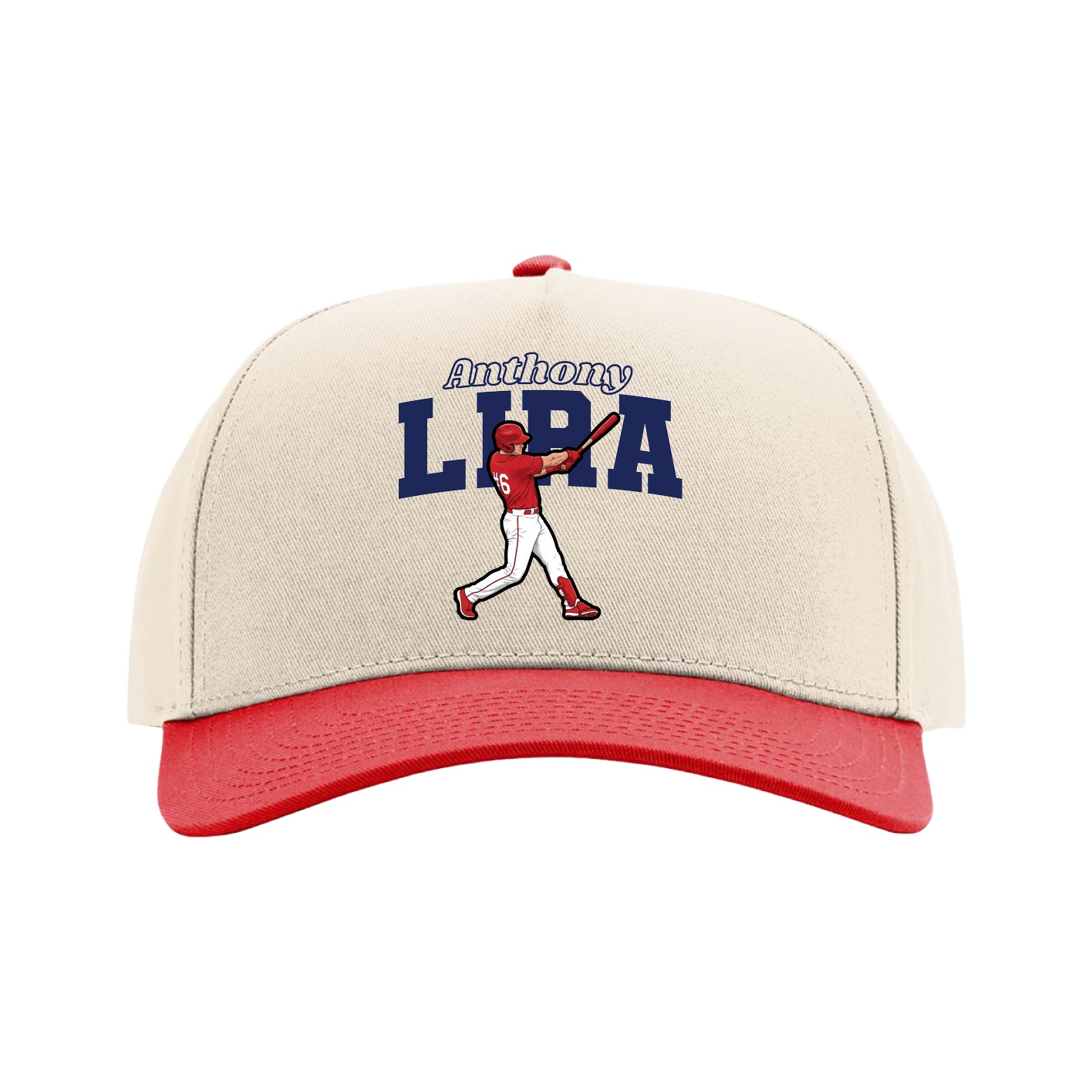 Full Fabric Five-Panel Champ Cap — Name Arch in Cream/Red