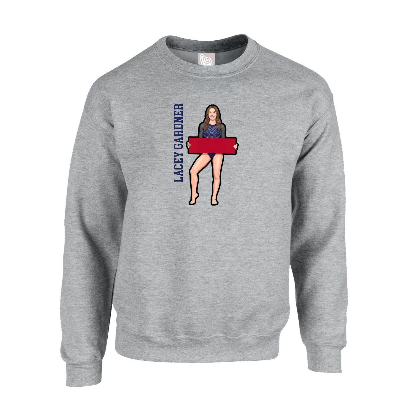 Fleece Crew — Name Vertical in Grey