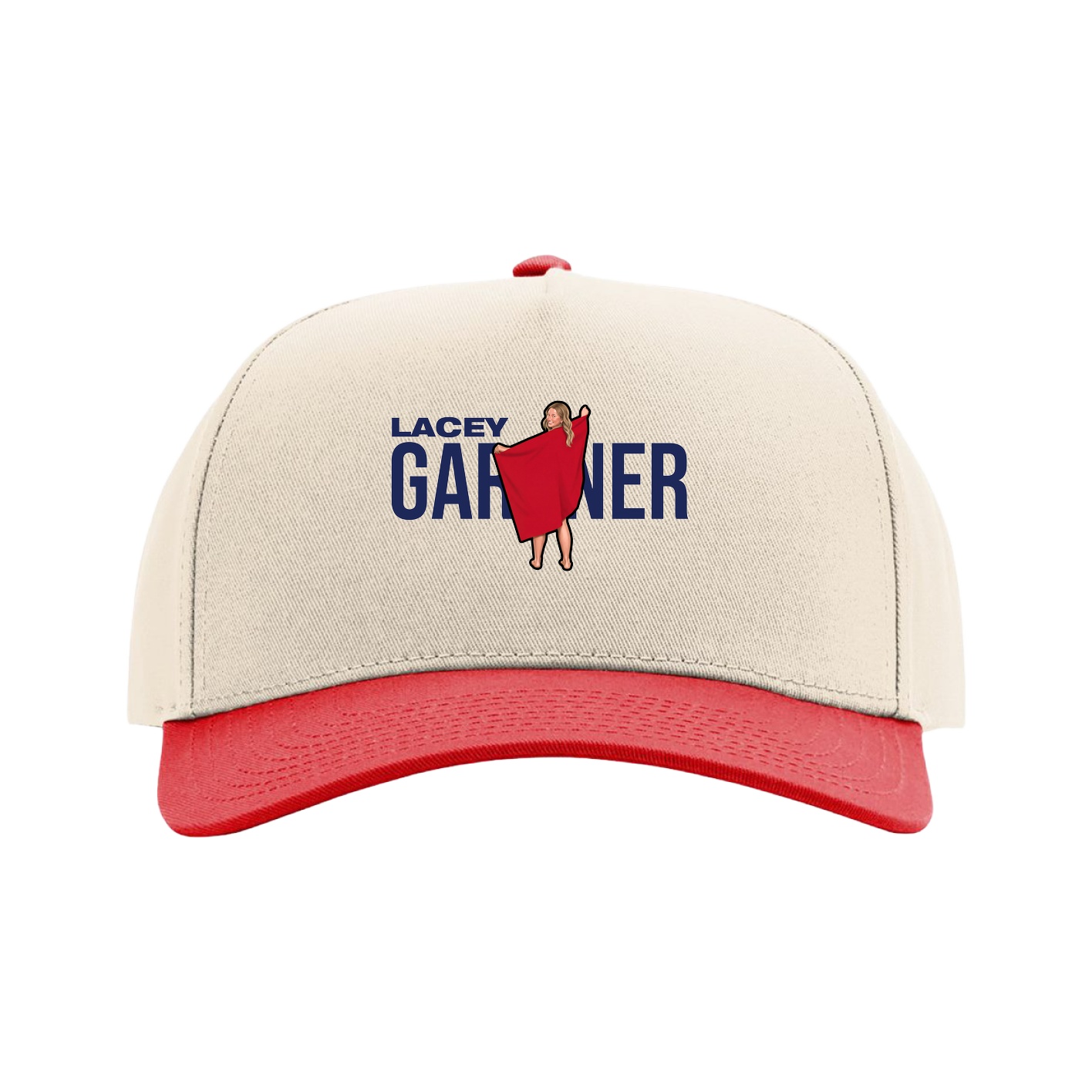 Full Fabric Five-Panel Champ Cap — Player Name in Cream/Red