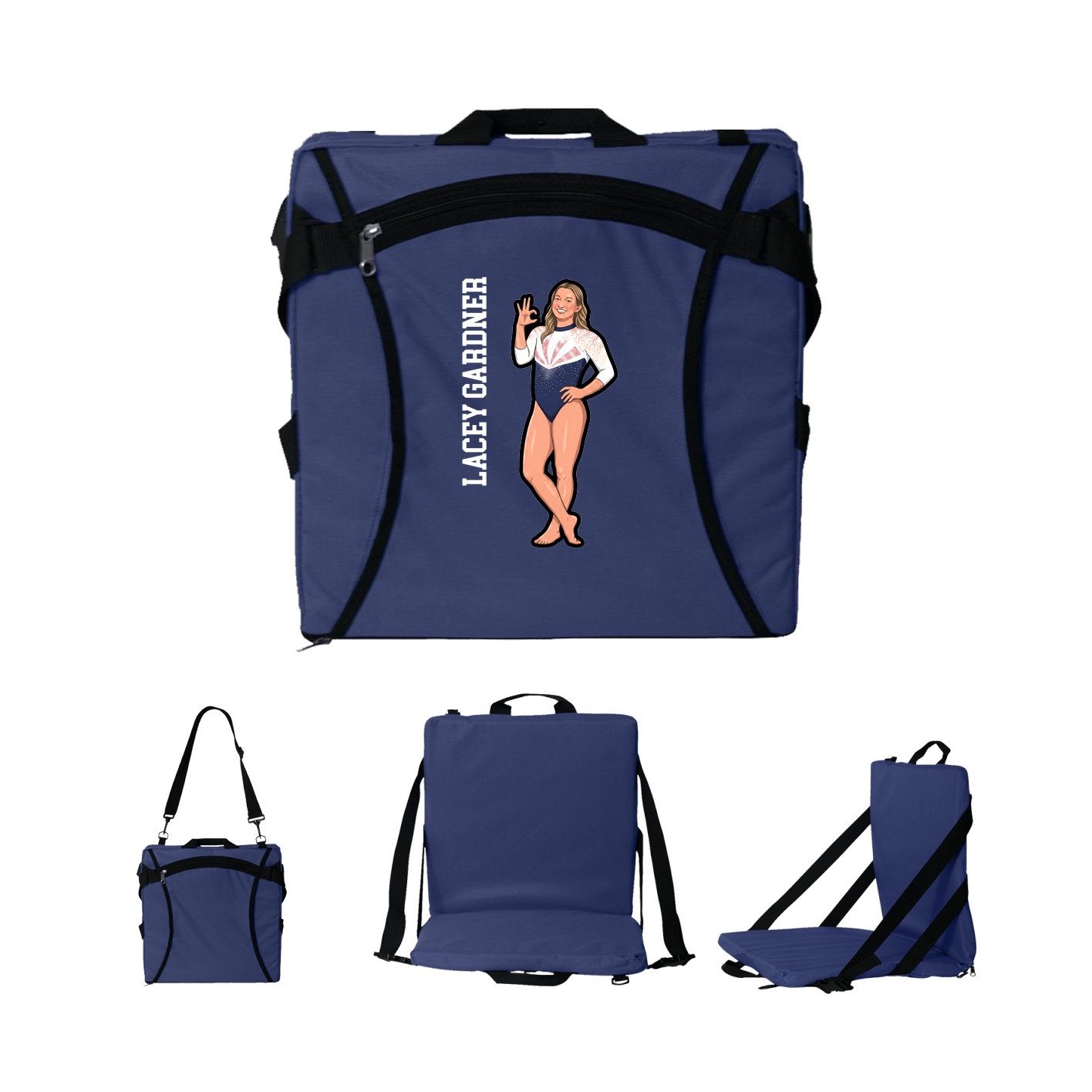 Folding Stadium Seat — Name Vertical in Navy