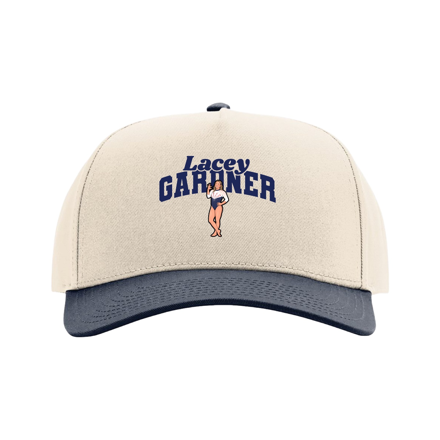 Full Fabric Five-Panel Champ Cap — Signature Arch in Cream/Navy
