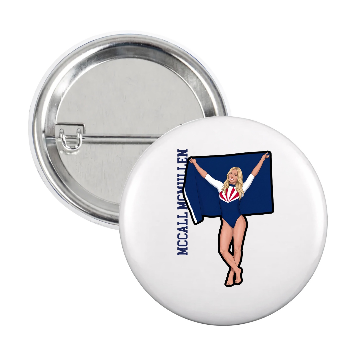 Game Day Button — Name Vertical in White