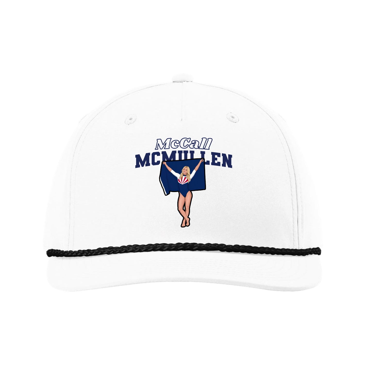 Five-Panel Classic Rope Cap — Name Arch in White