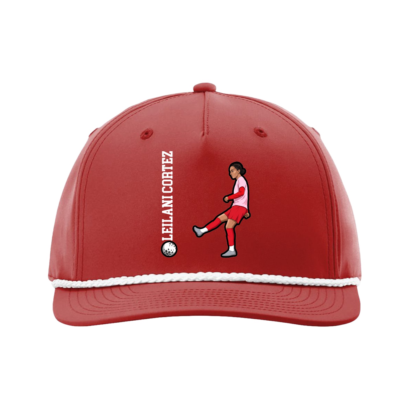 Five-Panel Classic Rope Cap — Name Vertical in Red