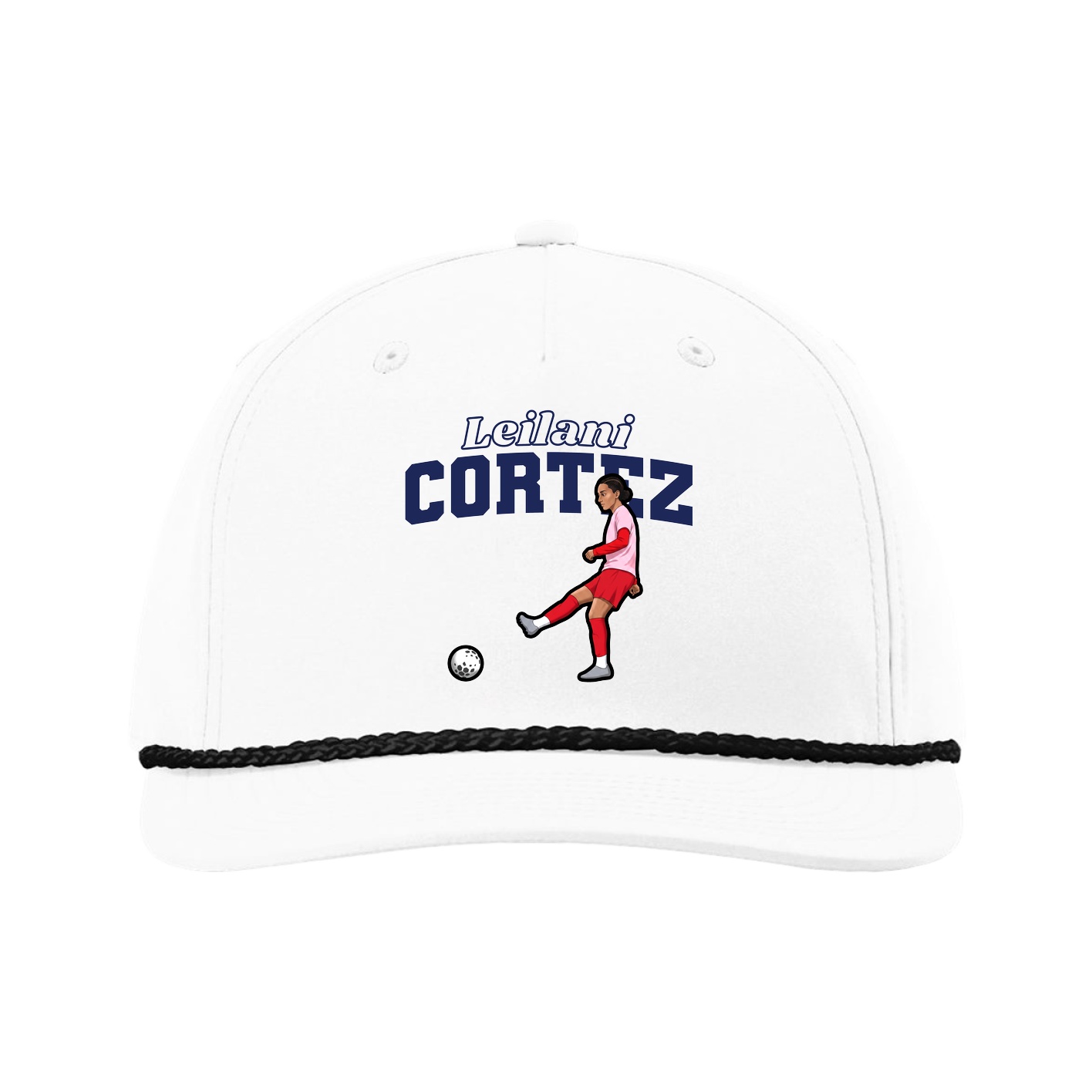 Five-Panel Classic Rope Cap — Name Arch in White