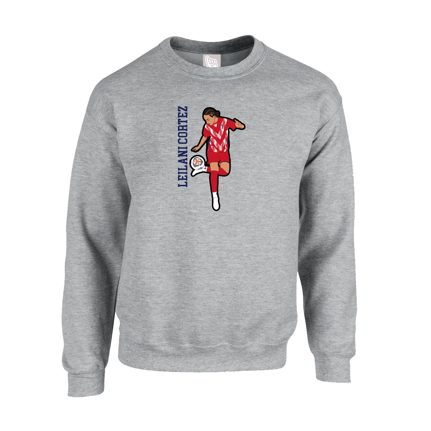 Fleece Crew — Name Vertical in Grey