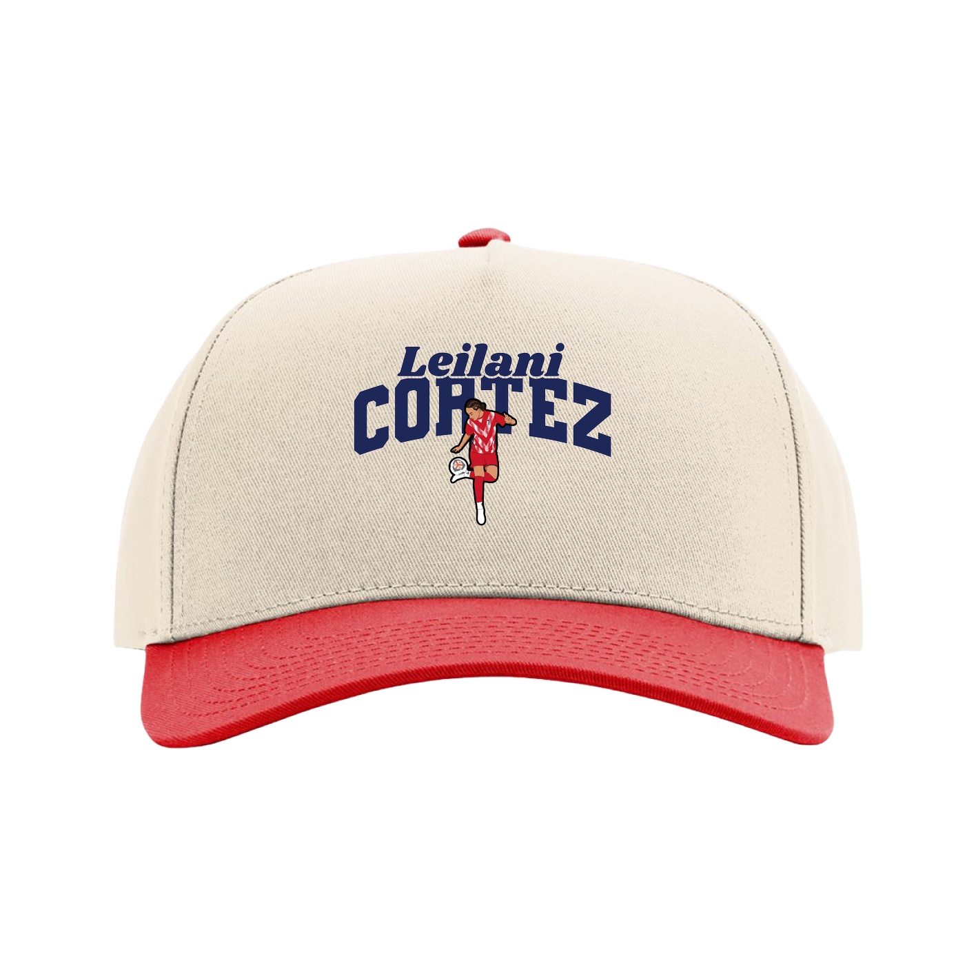 Full Fabric Five-Panel Champ Cap — Signature Arch in Cream/Red