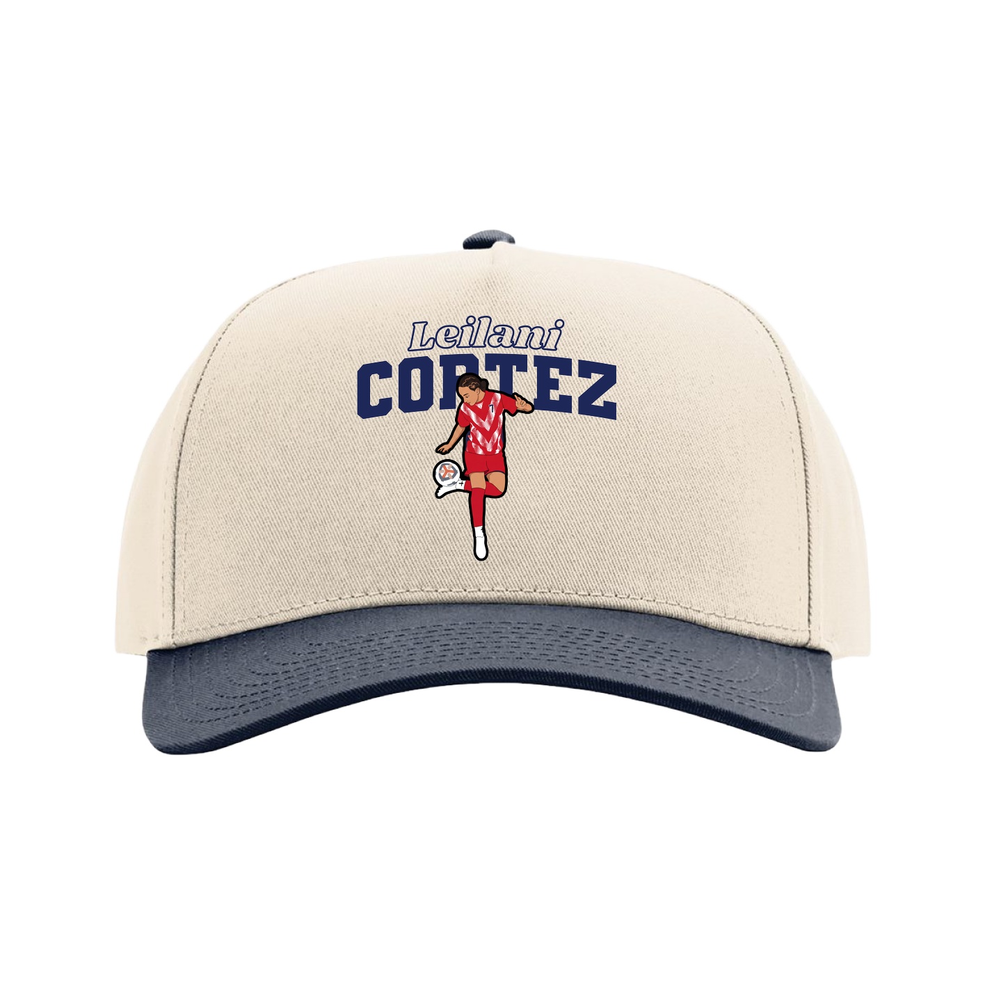 Full Fabric Five-Panel Champ Cap — Name Arch in Cream/Navy