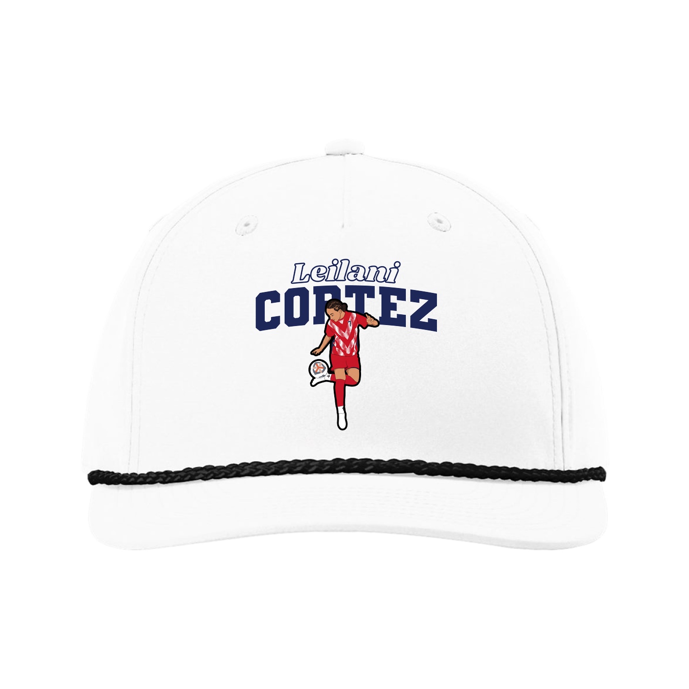 Five-Panel Classic Rope Cap — Name Arch in White