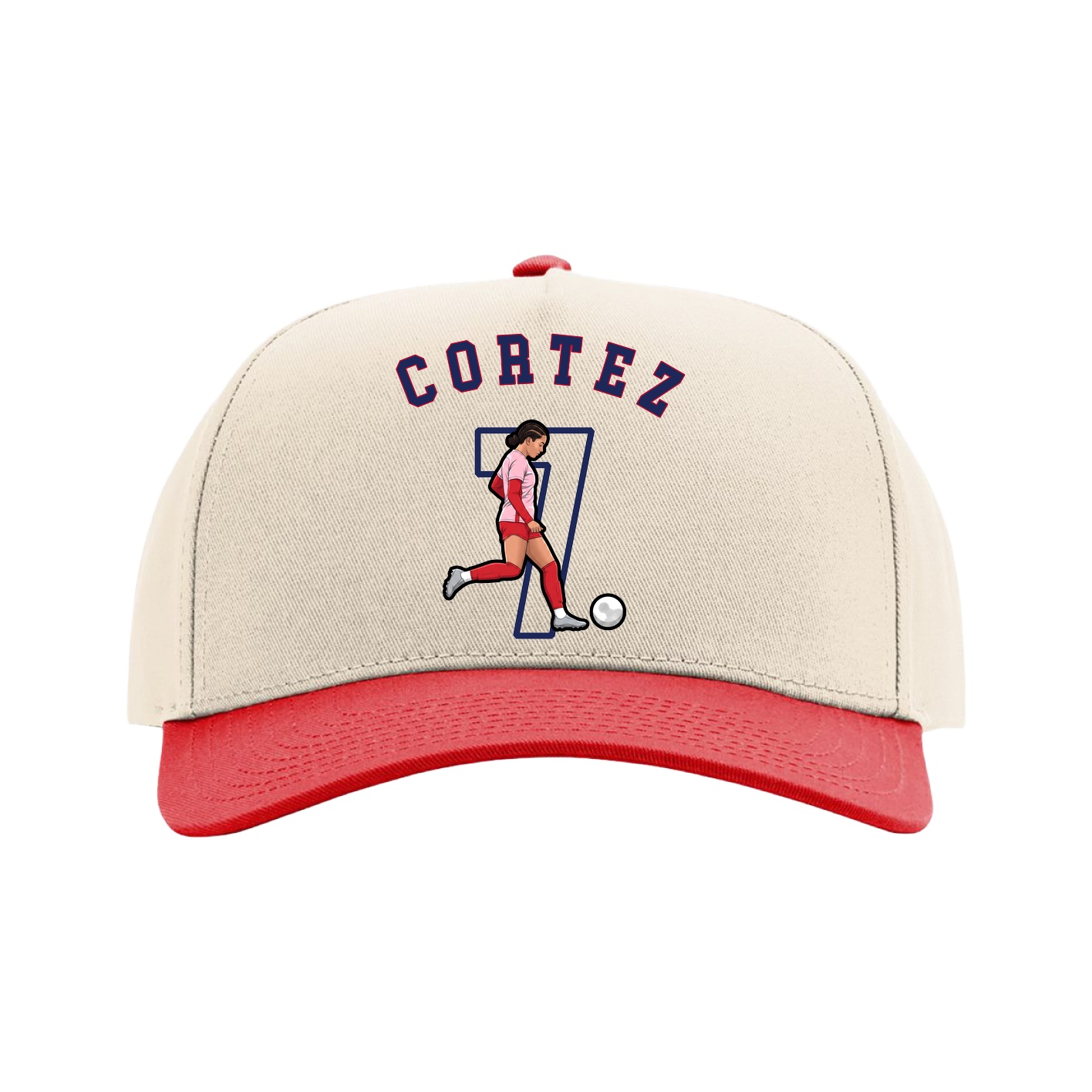 Full Fabric Five-Panel Champ Cap — Shirsey Arch in Cream/Red