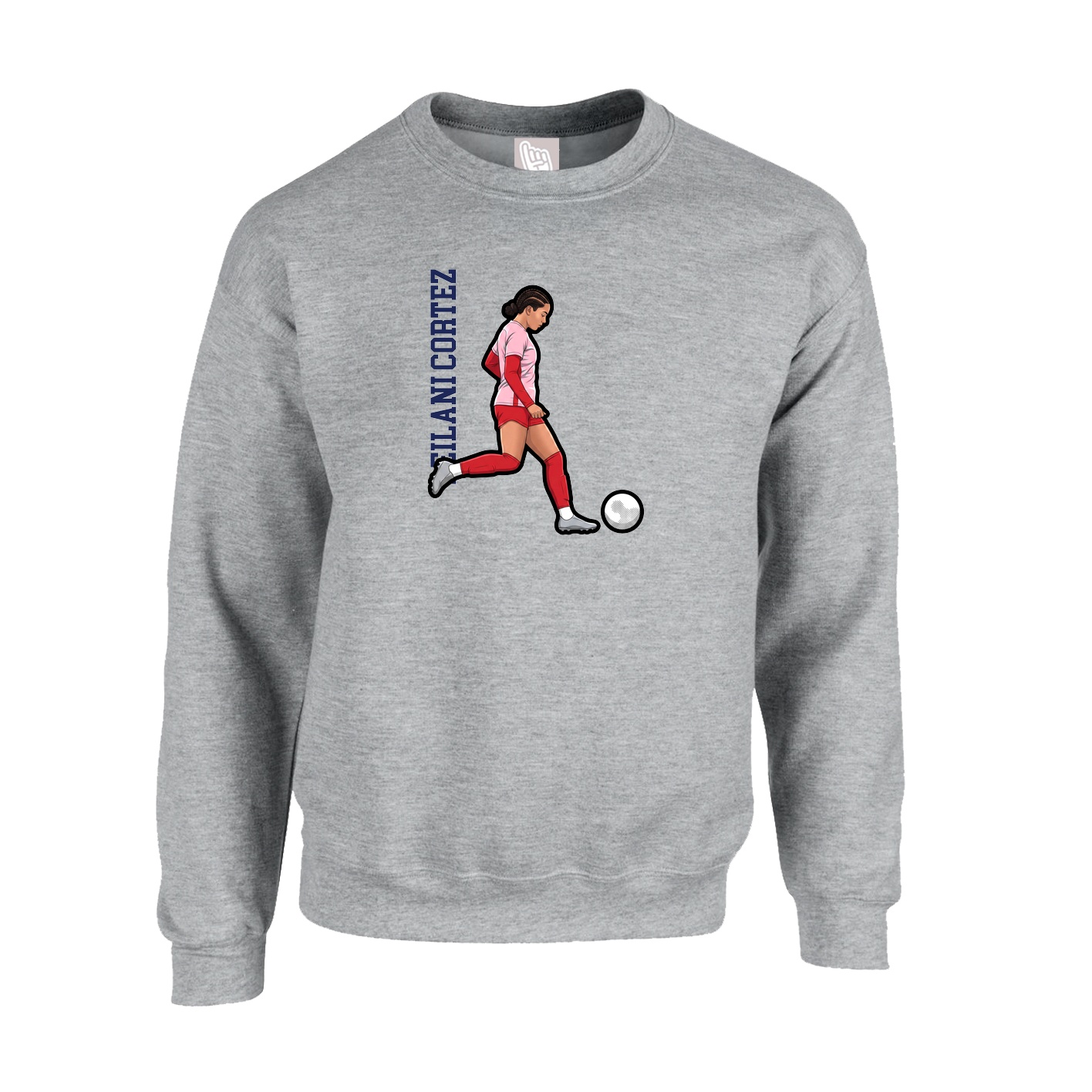 Fleece Crew — Name Vertical in Grey