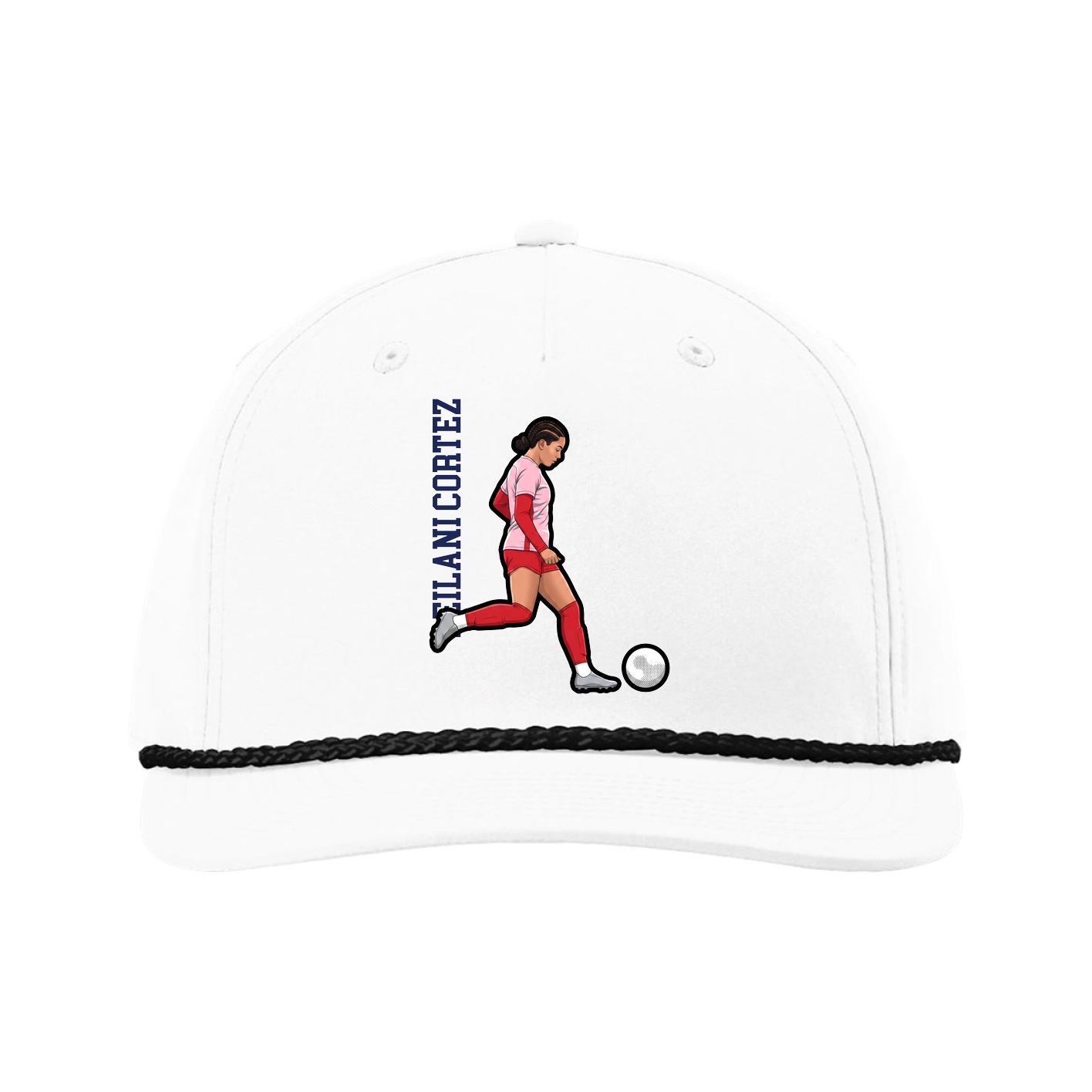 Five-Panel Classic Rope Cap — Name Vertical in White