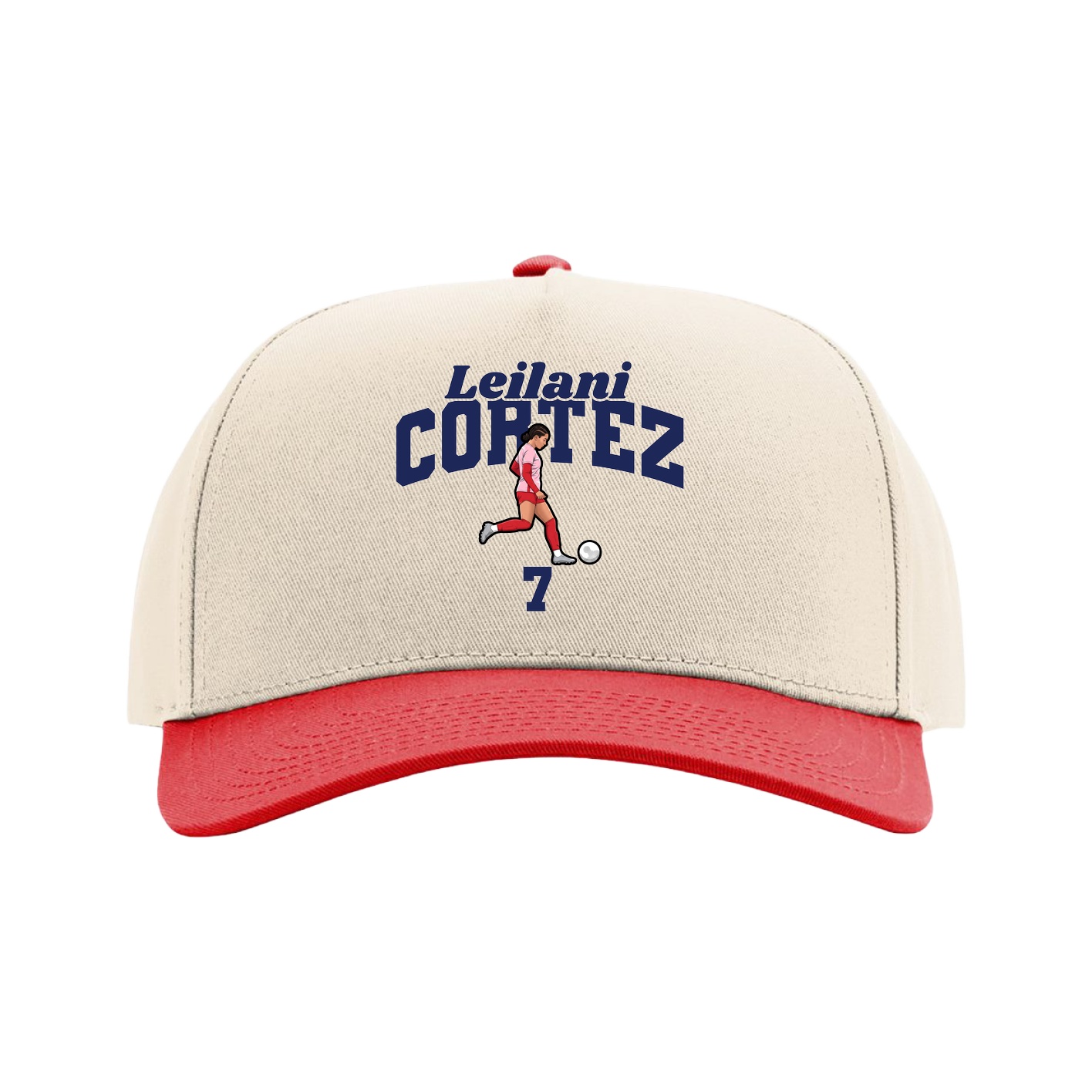 Full Fabric Five-Panel Champ Cap — Signature Arch in Cream/Red