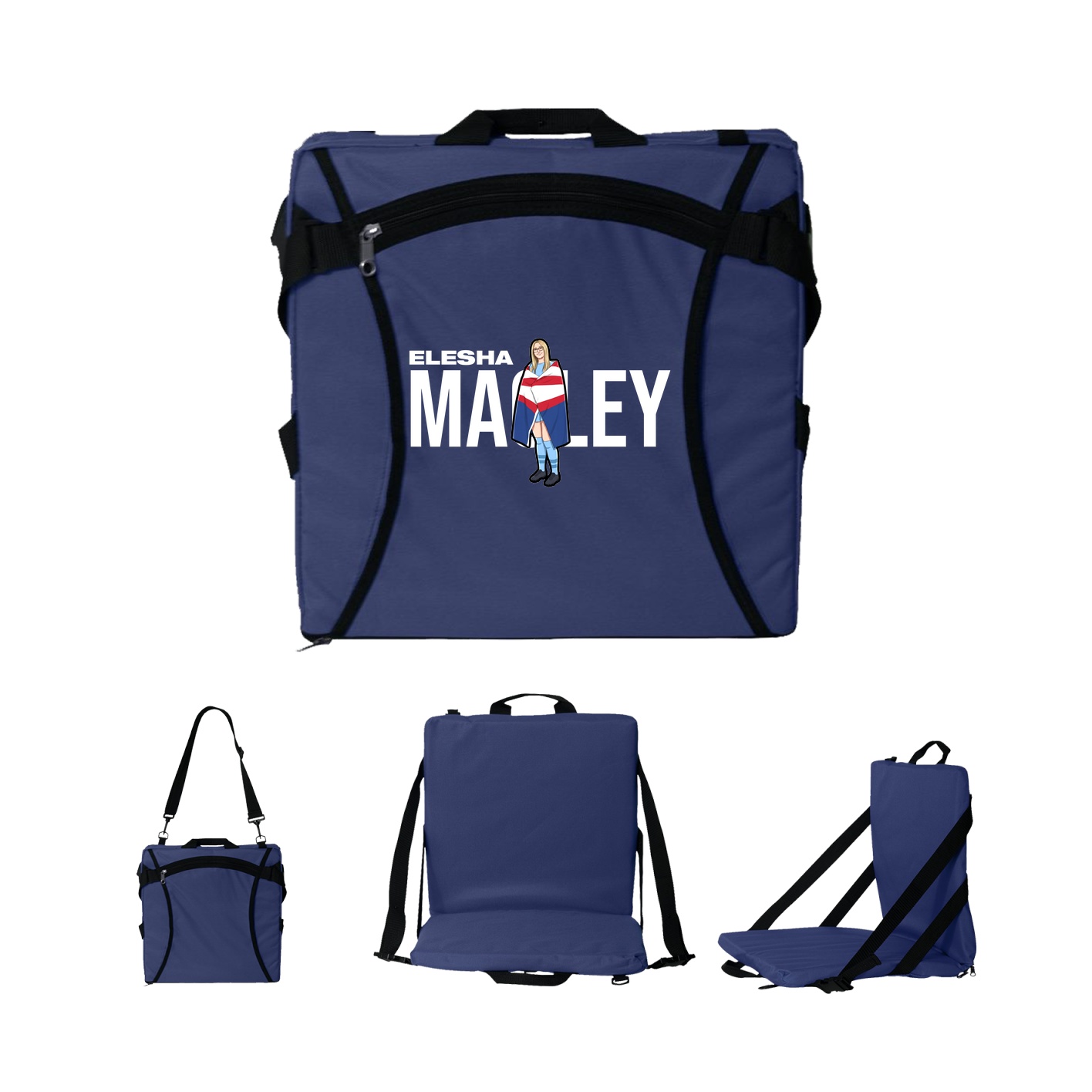 Folding Stadium Seat — Player Name in Navy