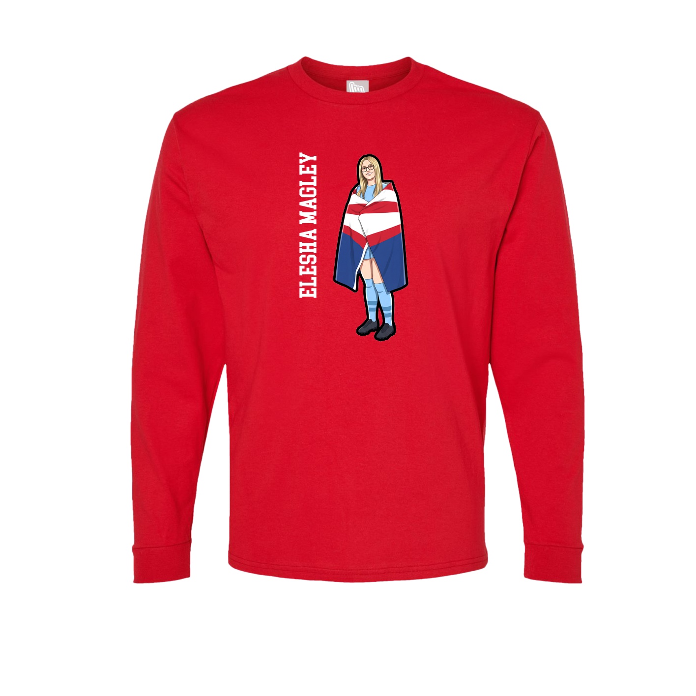 Long Sleeve Tee — Name Vertical in Red