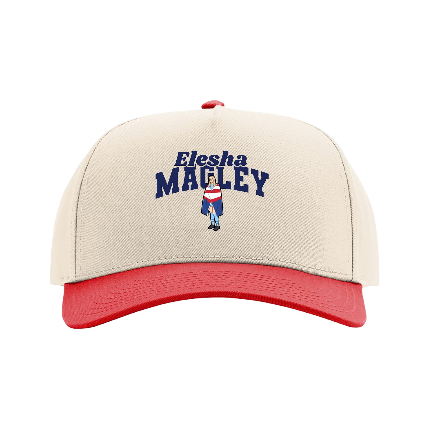 Full Fabric Five-Panel Champ Cap — Signature Arch in Cream/Red