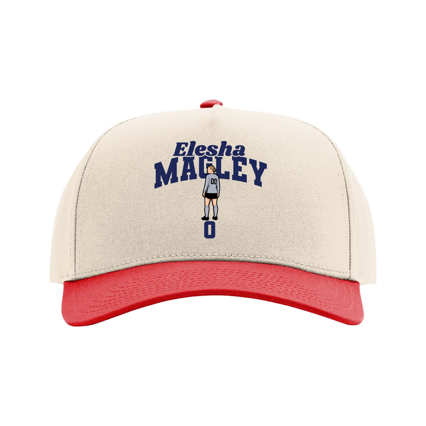 Full Fabric Five-Panel Champ Cap — Signature Arch in Cream/Red