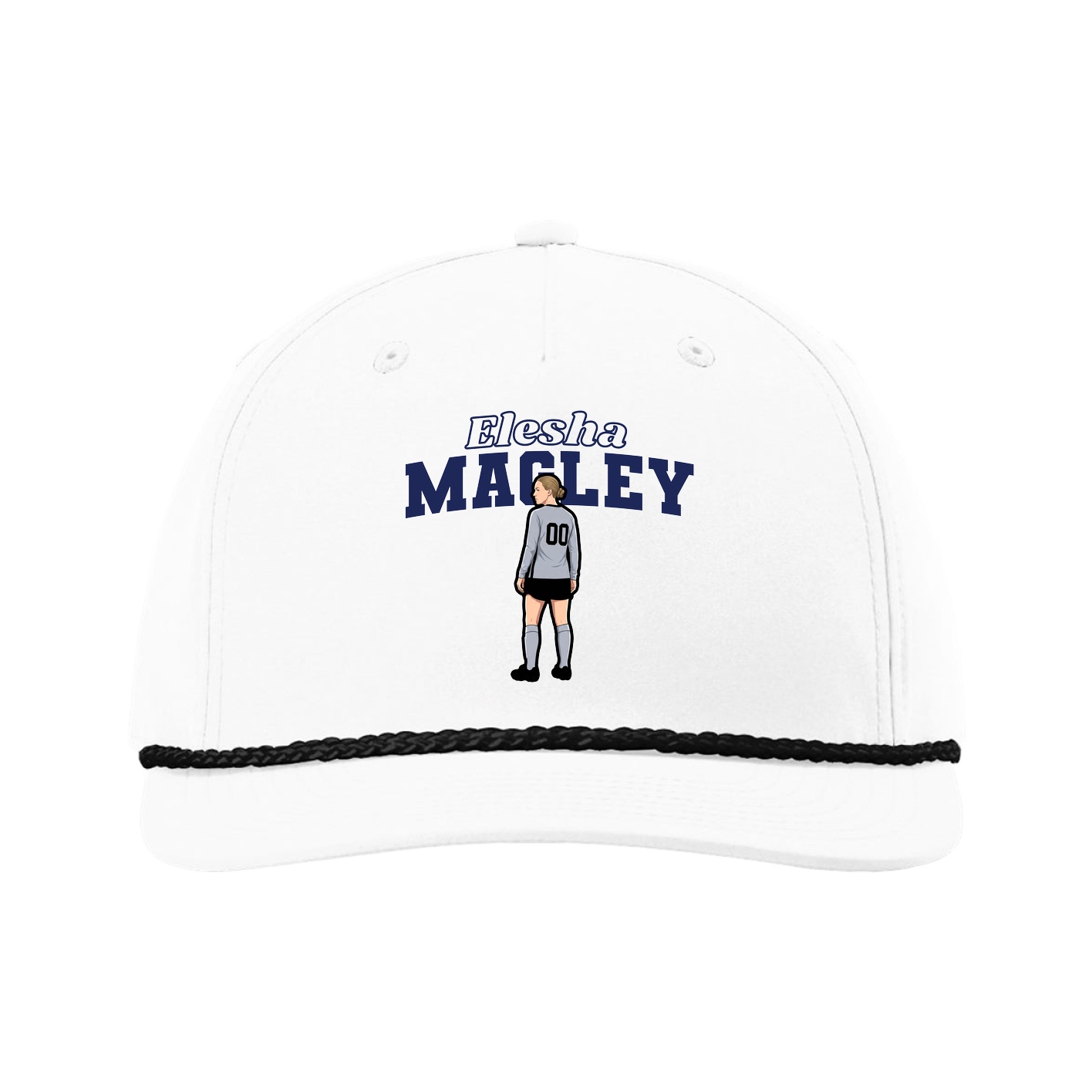 Five-Panel Classic Rope Cap — Name Arch in White