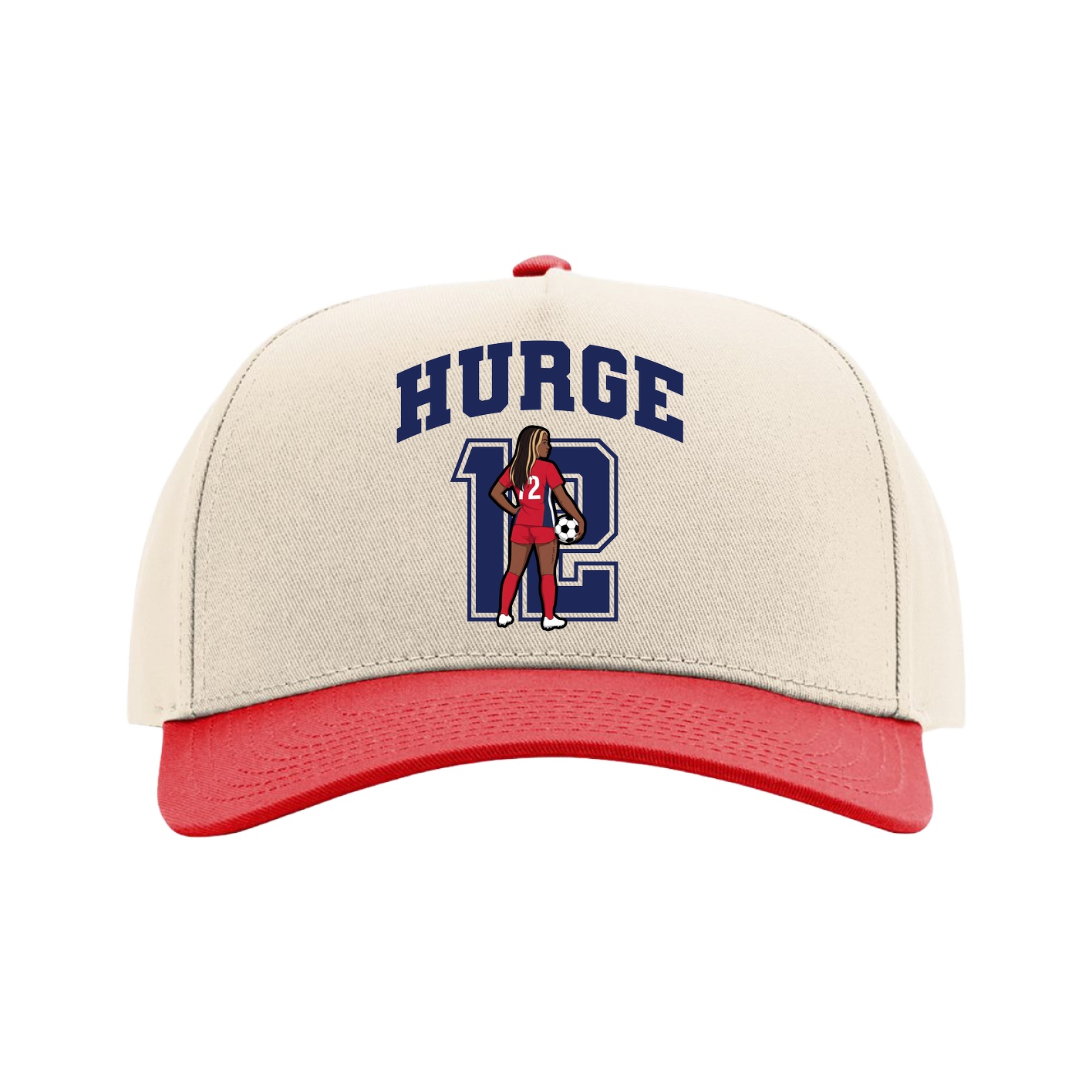 Full Fabric Five-Panel Champ Cap — Number in Cream/Red