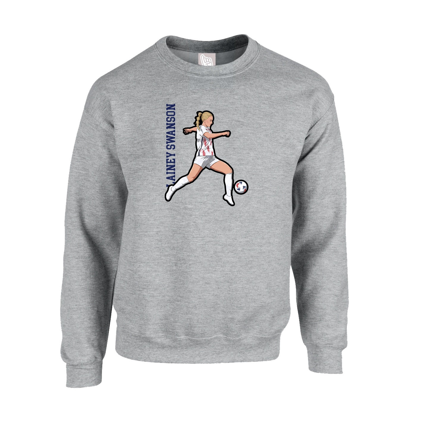 Fleece Crew — Name Vertical in Grey