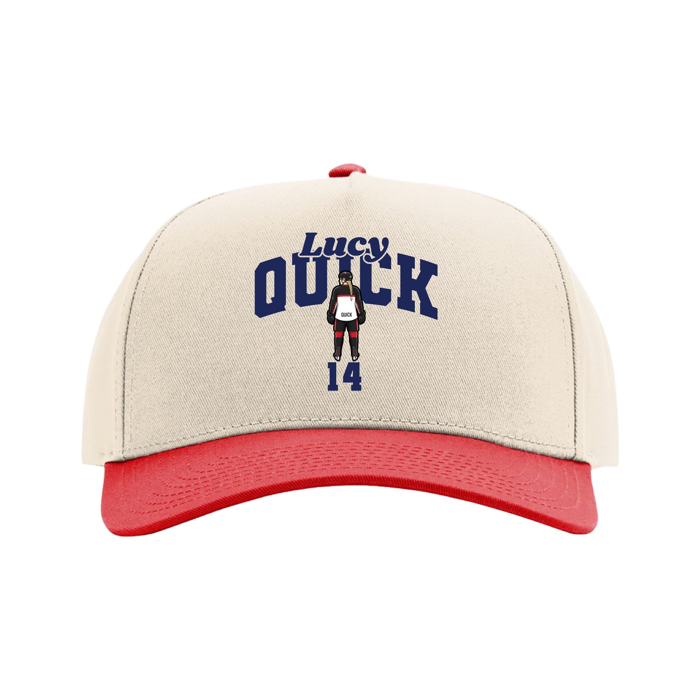 Full Fabric Five-Panel Champ Cap — Signature Arch in Cream/Red