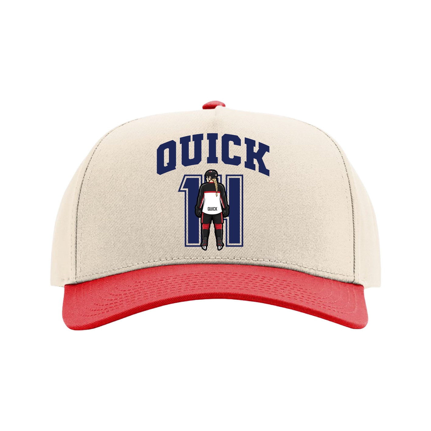 Full Fabric Five-Panel Champ Cap — Number in Cream/Red