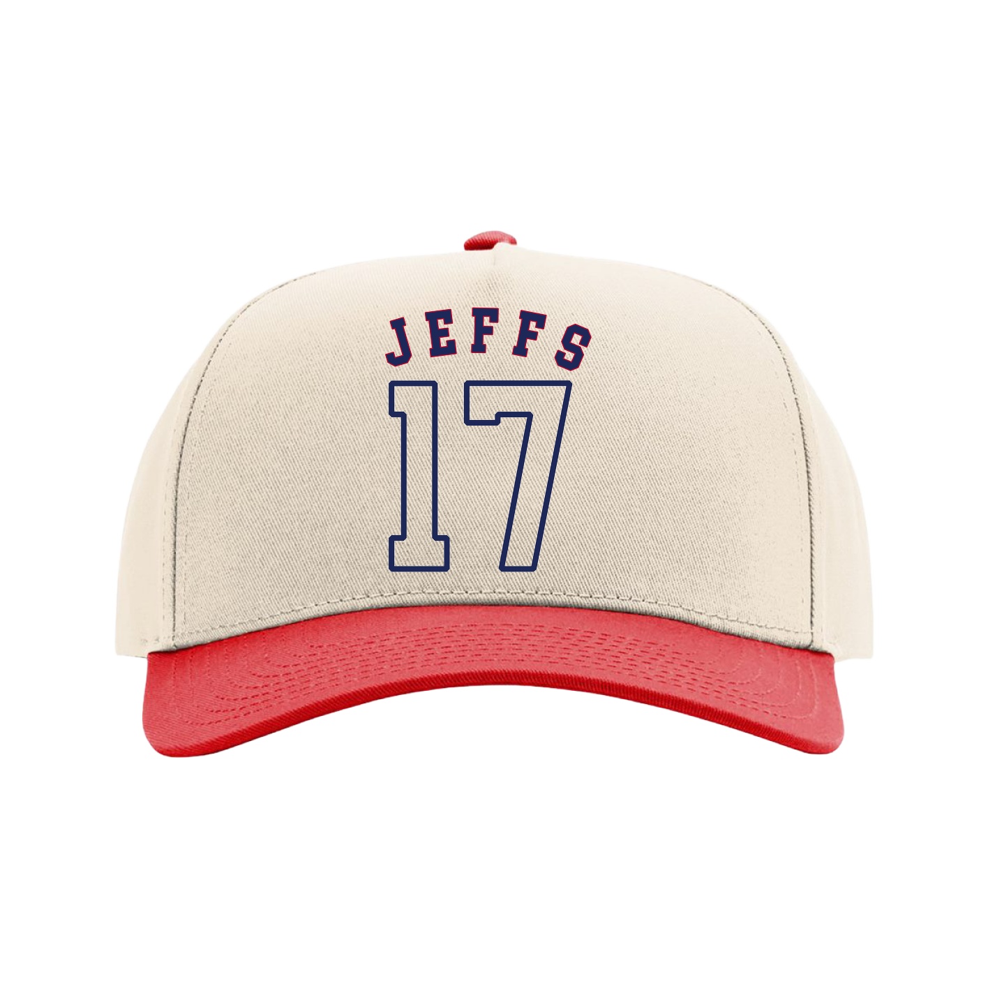 Full Fabric Five-Panel Champ Cap — Shirsey Arch in Cream/Red