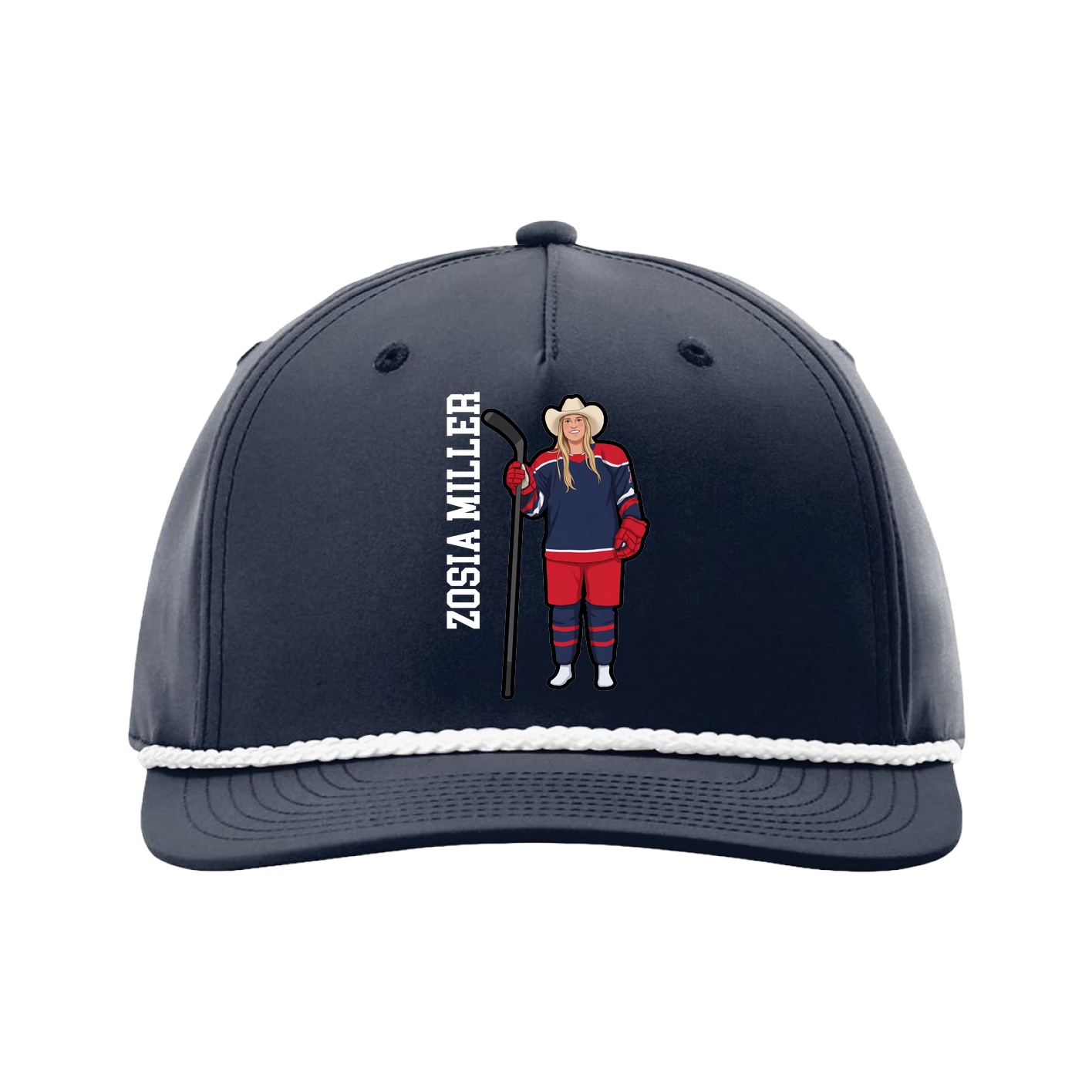 Five-Panel Classic Rope Cap — Name Vertical in Navy